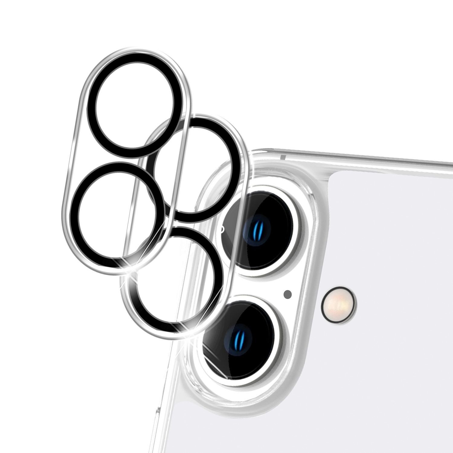Nalia Schutzfolie Apple iPhone 16, Kameraschutz Set / 2x Schutzglas mit Zubehör / Klarer 9H Linsen Schutz