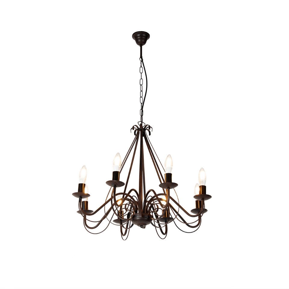 Qazqa Kronleuchter Giuseppe, LED wechselbar, E14, Rostbraun, Landhaus, Stahl, 8-flammig