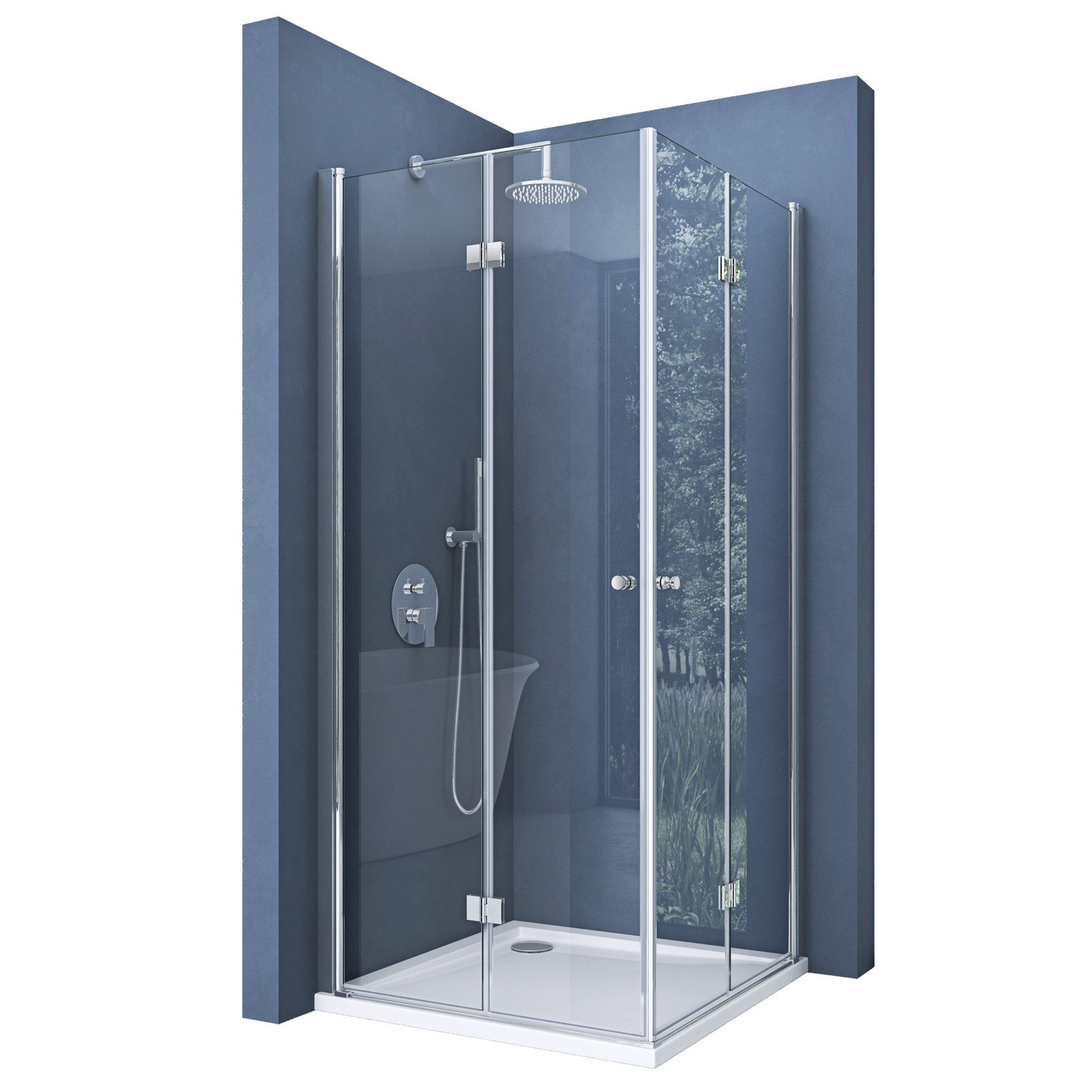doporro Eckdusche Duschkabine Duschabtrennung 6mm ESG-Glas mit Nano Ravenna26K, BxT: 75x75 cm, ebenerdiger Einbau möglich