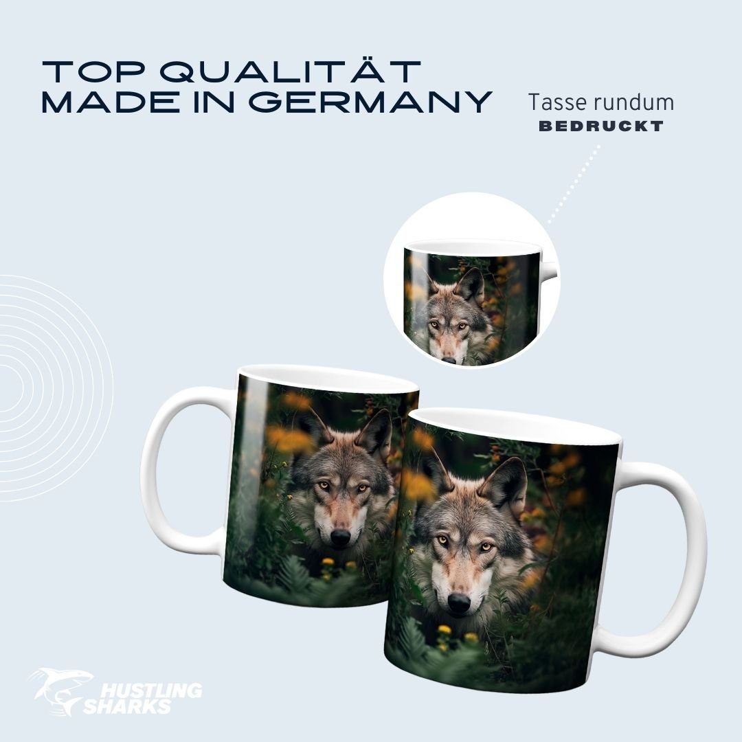Hustling Sharks Tasse Hustling Sharks® Tasse mit Tiermotiv - Wolf - Geschenk, 330 ml