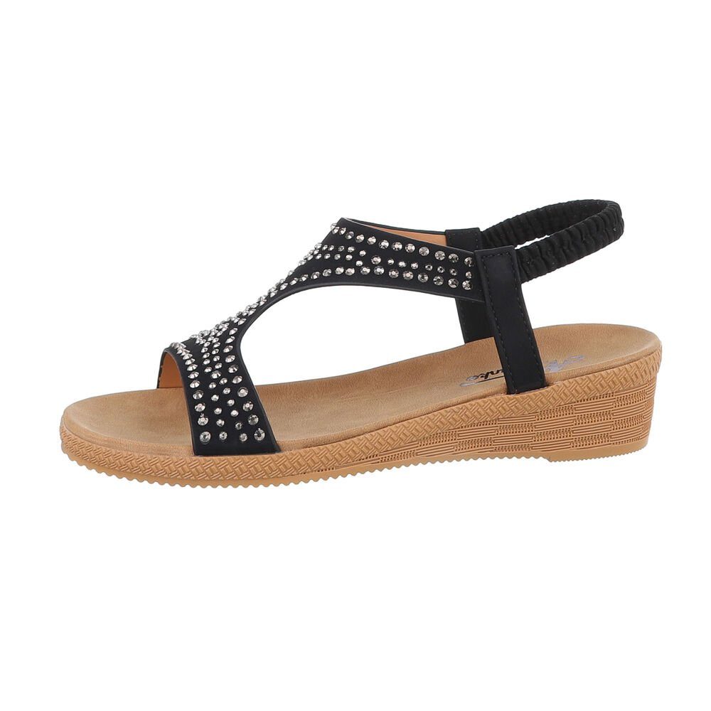 Riemchensandalette Ital-Design Keilsandaletten Keilabsatz/Wedge Schwarz in Freizeit Damen