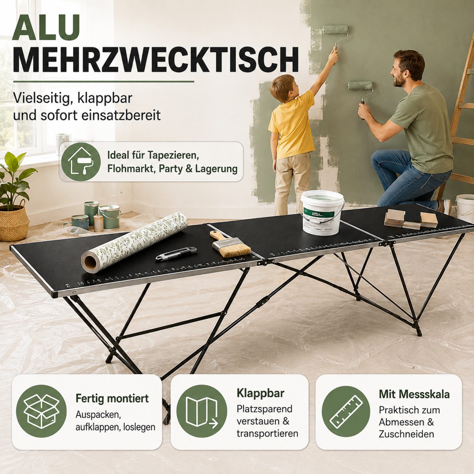 TRUTZHOLM Tapeziertisch Alu Arbeitstisch Klapptisch Multifunktionstisch Mehrzwecktisch (Stück, fertig montiert), Aluminium-Rahmen – Bild 2 von 5