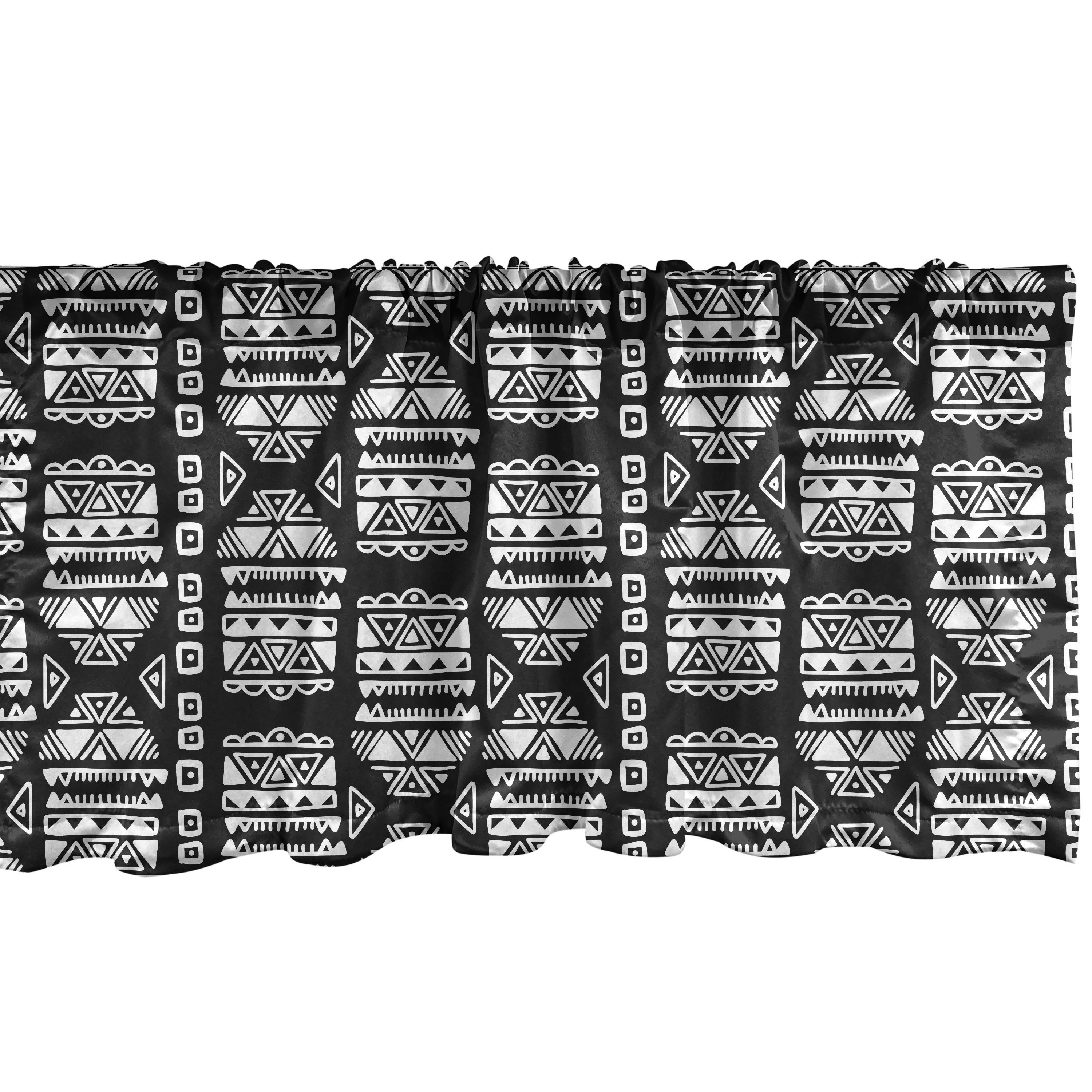 Scheibengardine Vorhang Volant für Küche Schlafzimmer Dekor mit Stangentasche, Abakuhaus, Microfaser, Aztekisch Doodled Zigzags Triangles
