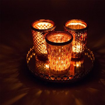 Jinfa Teelichthalter Jinfa® 3er Set Teelichtgläser auf Spiegelplatte (3er Set Windlichter in Gold, 3 Stück)