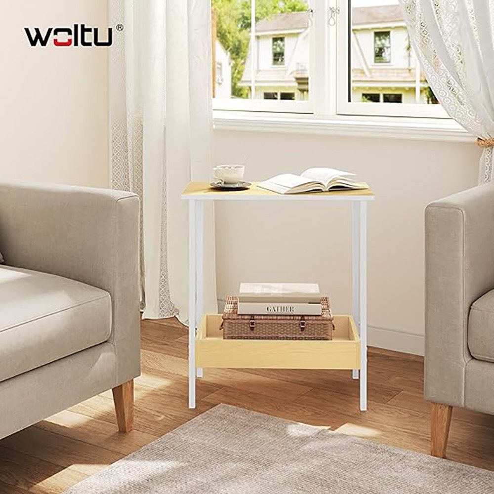 Woltu Beistelltisch (1-St), mit 2 Ablagen, Couchtisch mit Stauraum 50x55x25cm