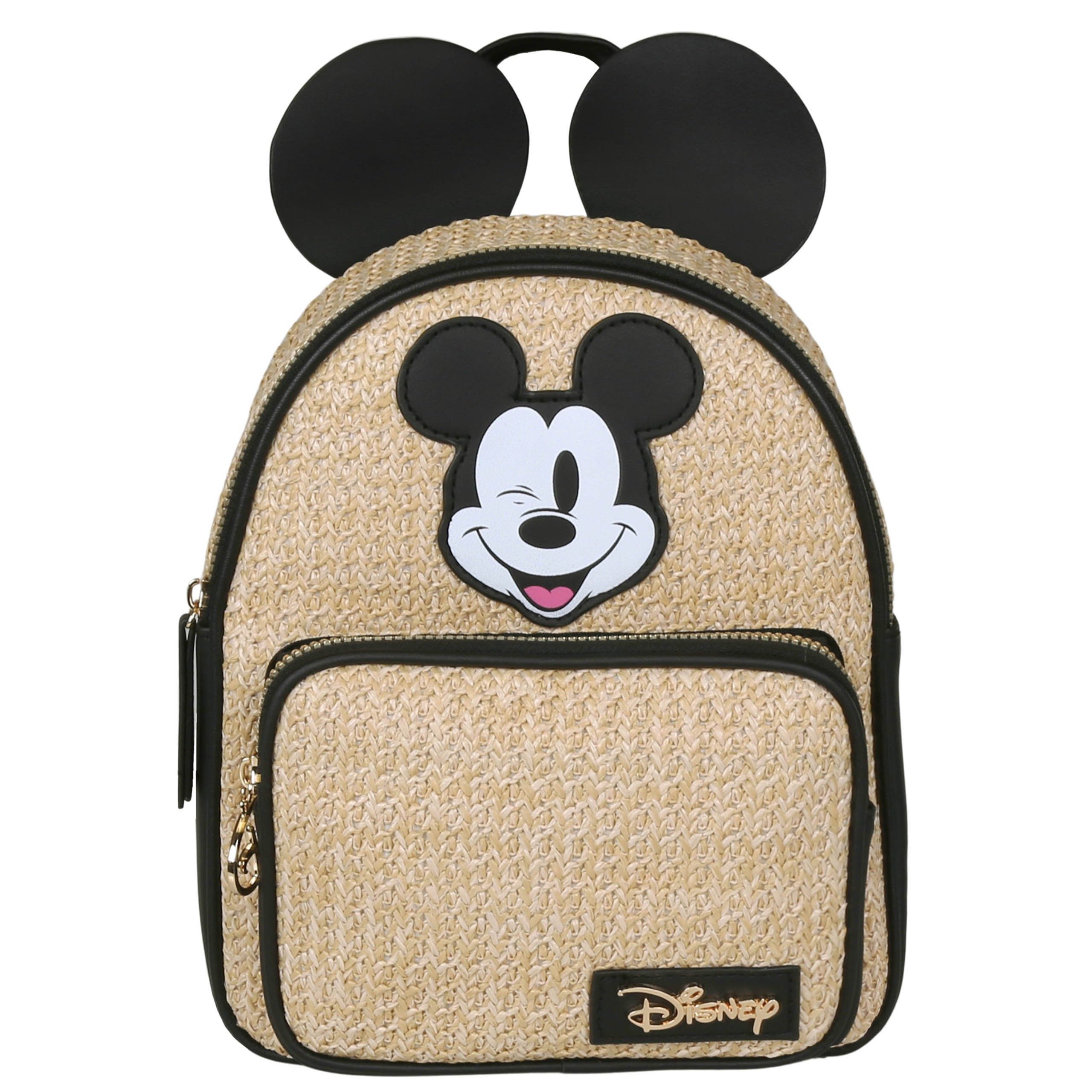 Disney Mickey Mouse Cityrucksack Disney Mickey Mouse Damenrucksack beige mit Ohren, geflochten