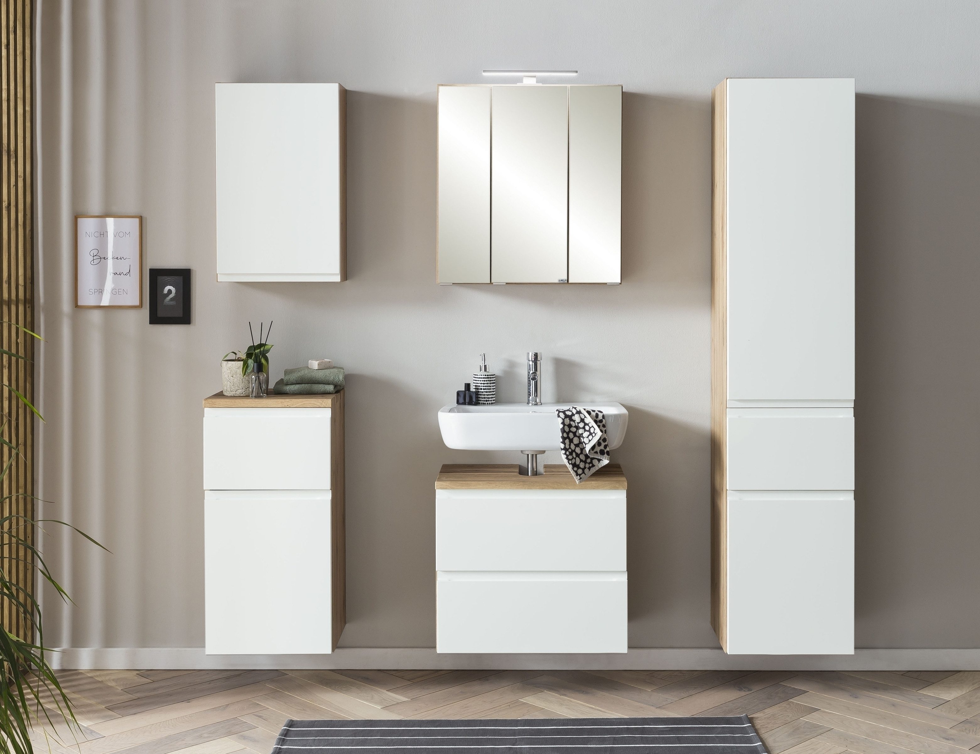 HELD MÖBEL Hängeschrank in weiß, Wotaneiche, MDF - 40x64x20cm (BxHxT)