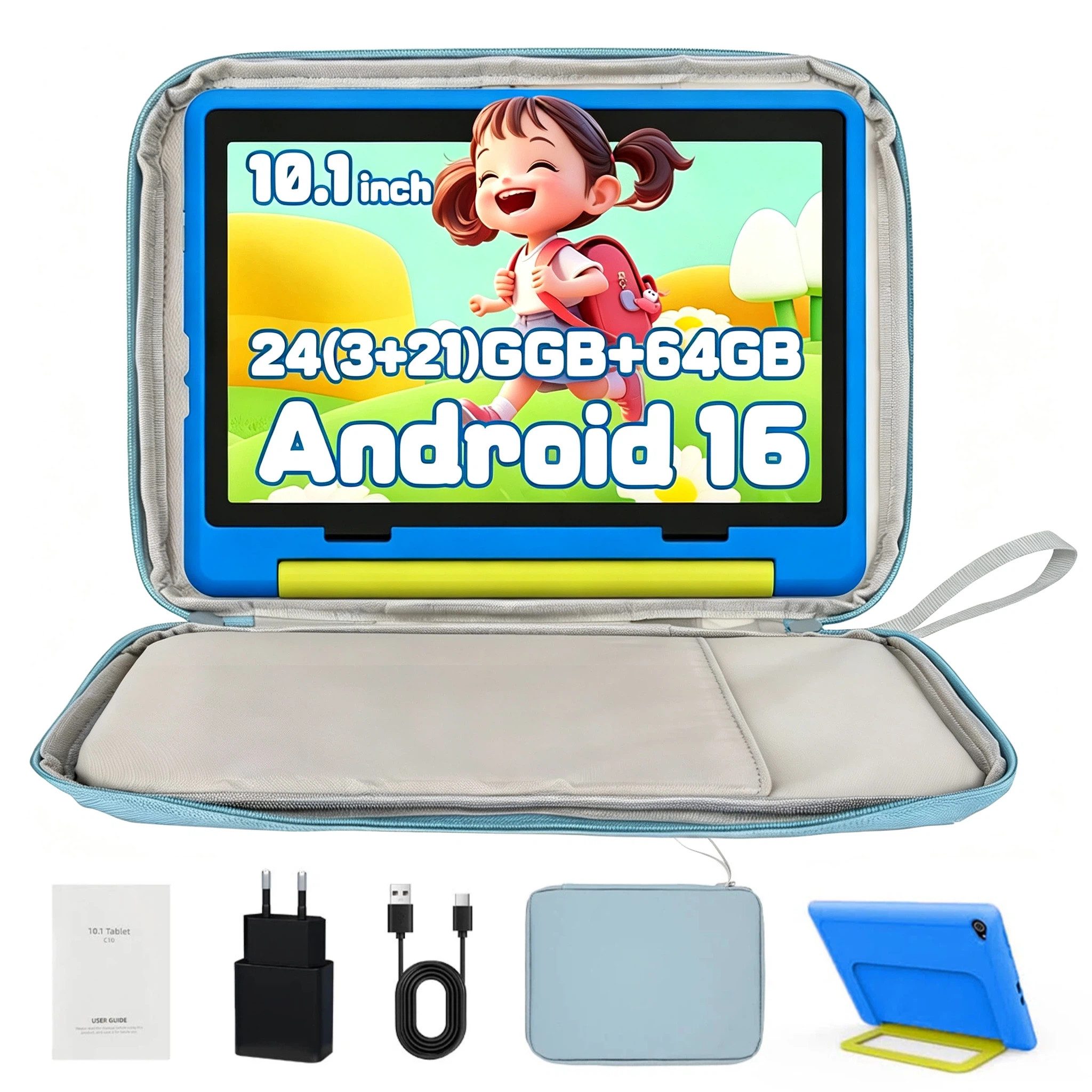 BUFO 10'' Android 64GB 1280x800 HD IPS WiFi 6 Lern Kinder Tablet (10", 64 GB, Android 16, 5G WiFi, Kids Bumper Blau, Elterliche Kontrolle, Anti-Blaulicht)