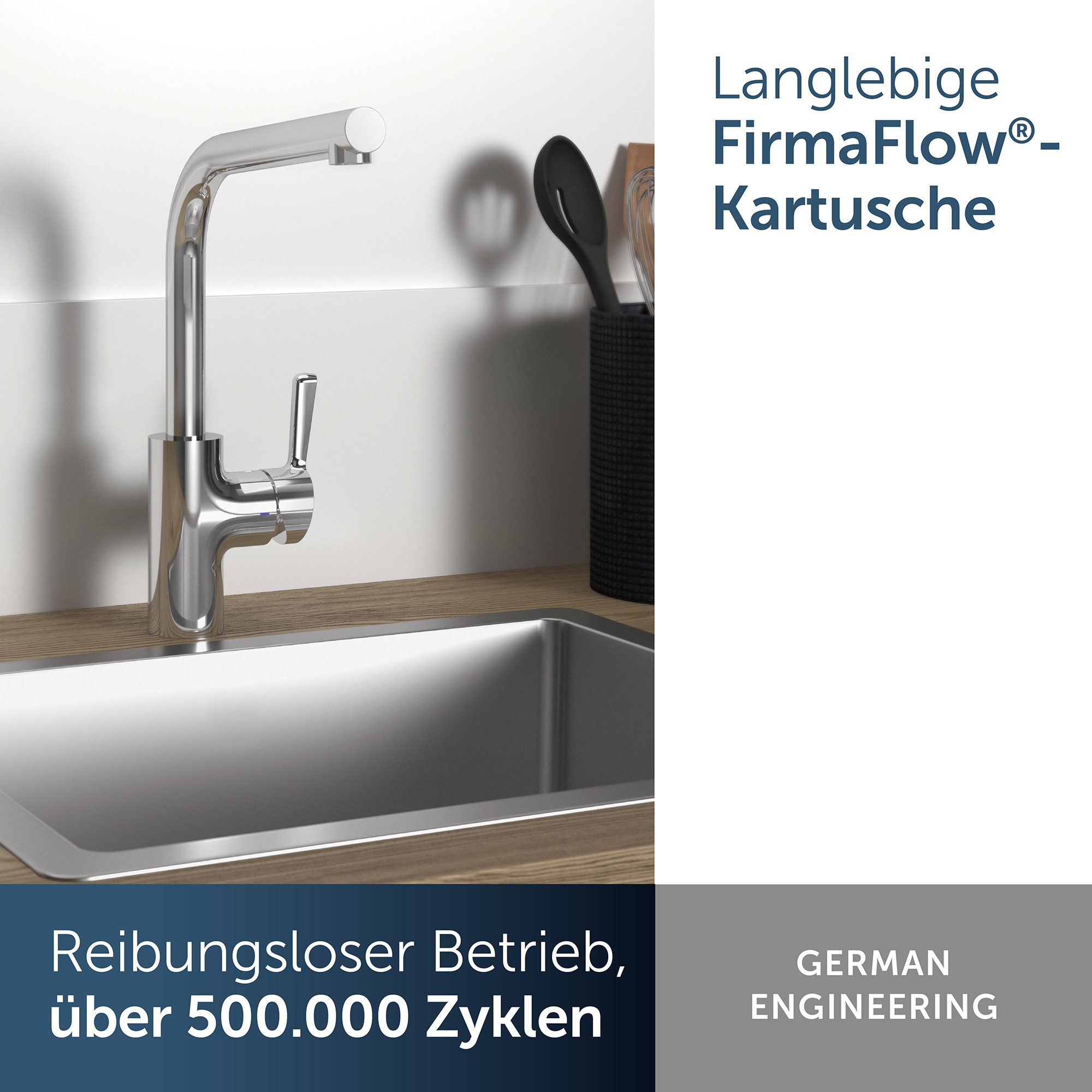 Ideal Standard Küchenarmatur Alero FirmaFlow® Kartusche, 360° schwenkbarer Auslauf, Schnellmontagesystem