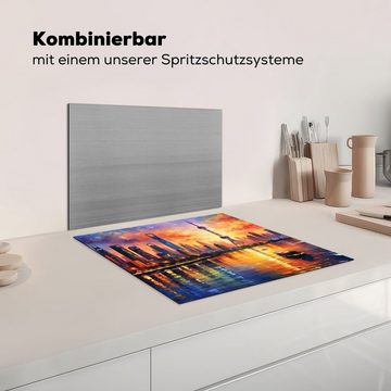 MuchoWow Herdblende-/Abdeckplatte Shanghai - Sonnenuntergang - Architektur - Kunst, Vinyl, (1 tlg), 60x52 cm, Mobile Arbeitsfläche nutzbar, Ceranfeldabdeckung