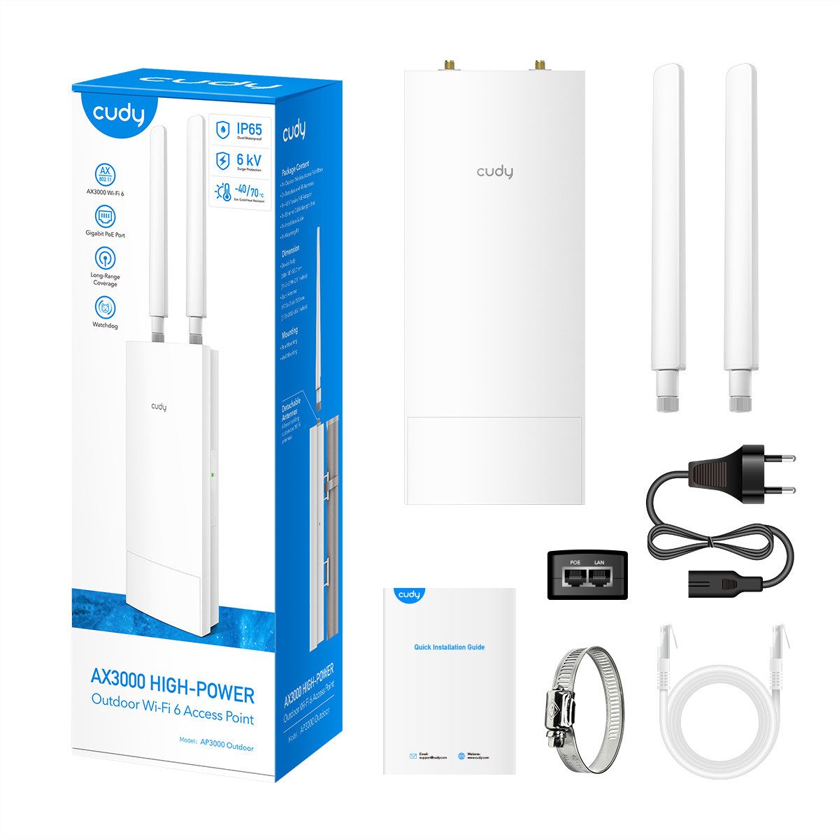 cudy AP3000 WiFi 6 Outdoor Access Point AX3000 High Power WLAN-Antenne