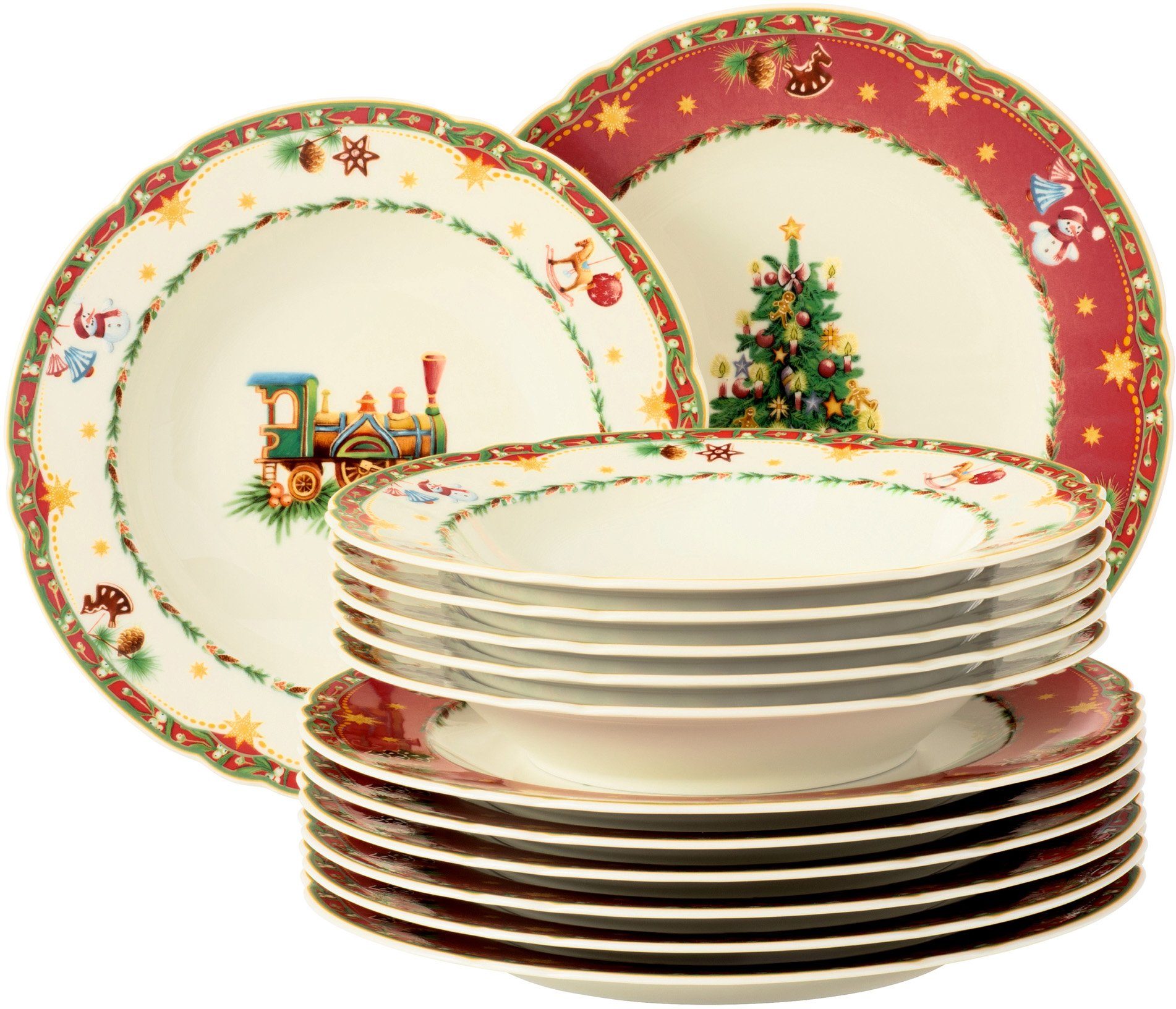 Seltmann Weiden Tafelservice Teller Set Weihnachten, Advent, Geschirr-Set Marie-Luise (12-tlg), 6 Personen, Porzellan, mit weihnachtlichem Dekor, Made in Germany, 12 Teile, für 6 Personen