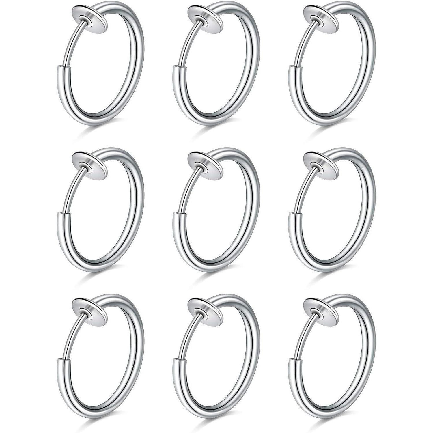 D.Bella Nasenpiercing Fake Nasenpiercing Hoop Set 9 Stück Silber Damen Männer