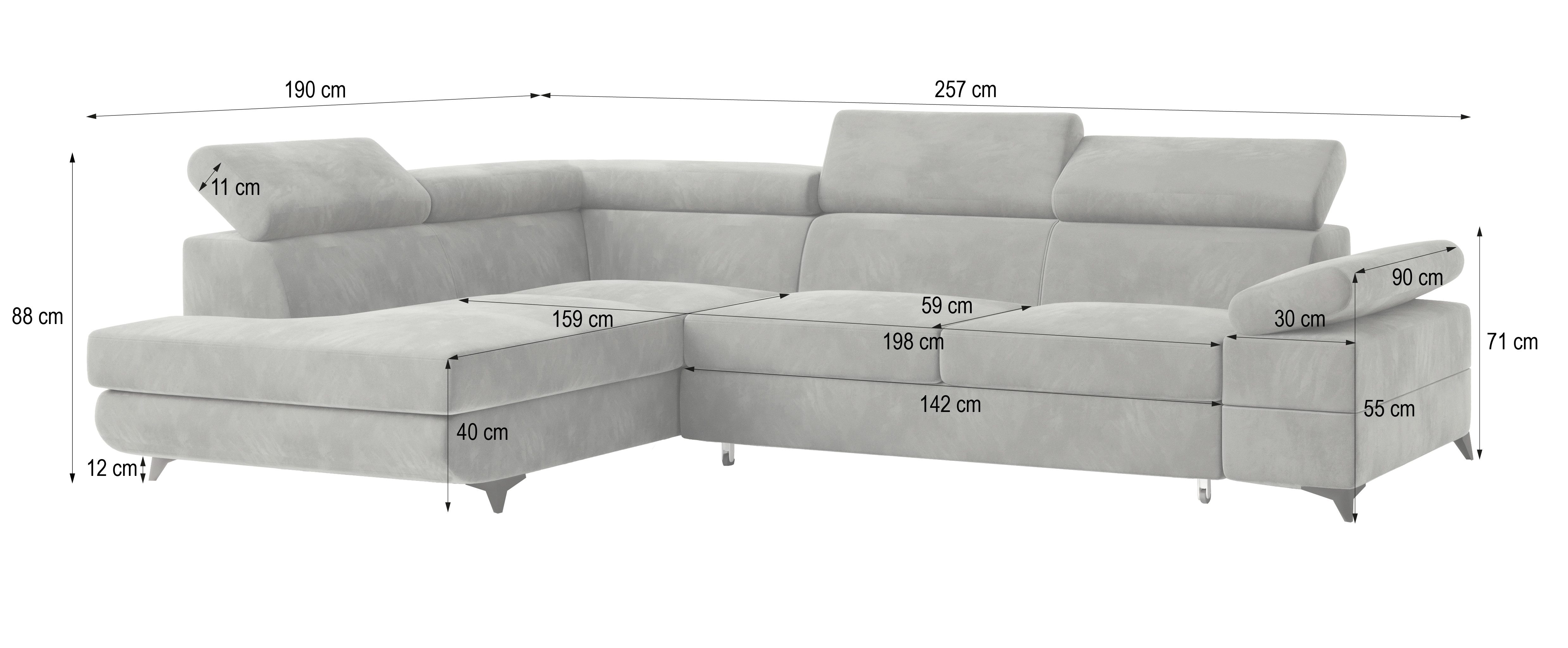 Masseno Ecksofa FAVIEN mit Schlaffunktion L-Form, Sofa mit Bettkasten