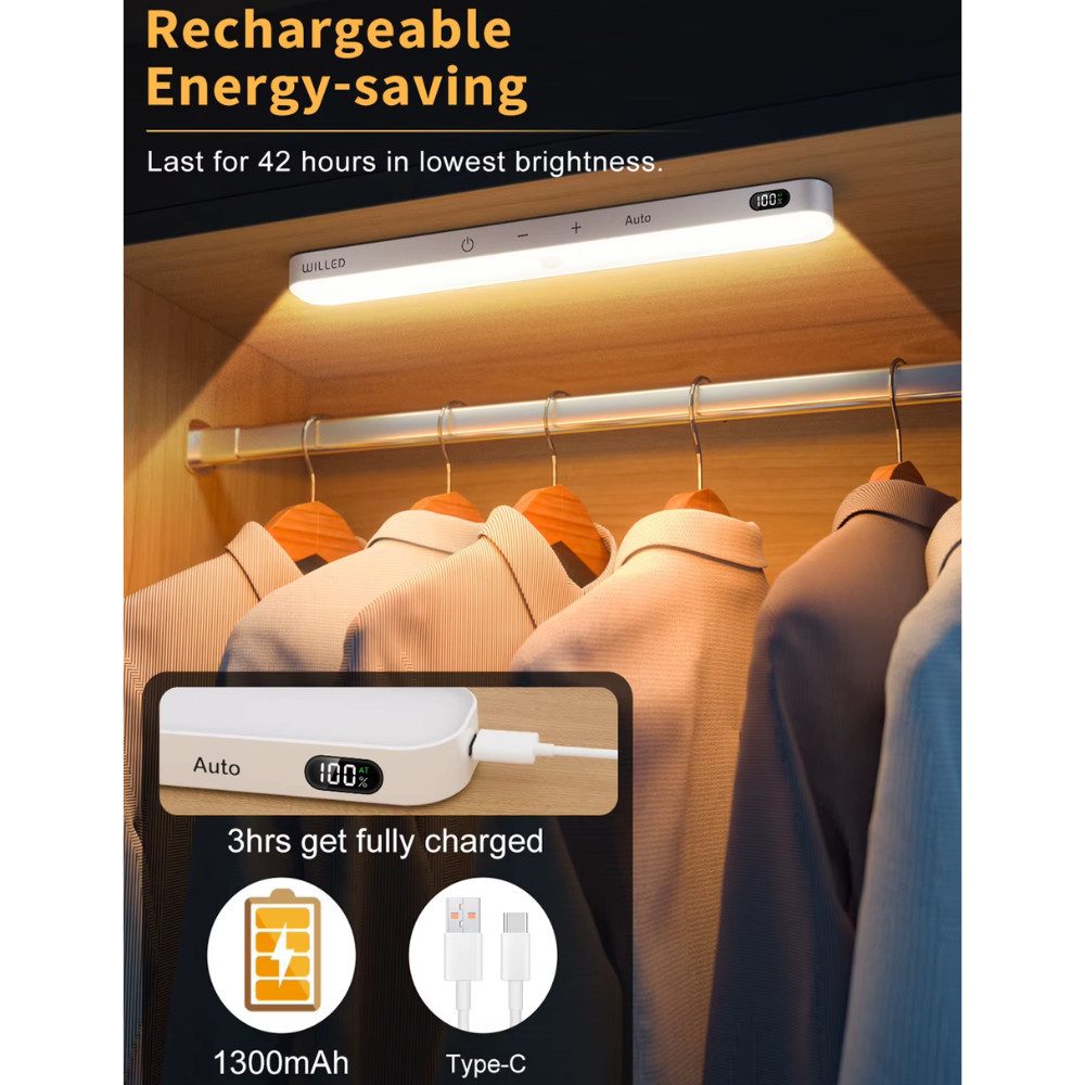 Athlix Schrankleuchte 2er-Set Kabellose LED-Schrankleuchte mit Bewegungssensor, LED fest integriert, Kaltweiß, Warmweiß, Werkzeuglose Montage, Lange Akkulaufzei – Bild 4 von 5