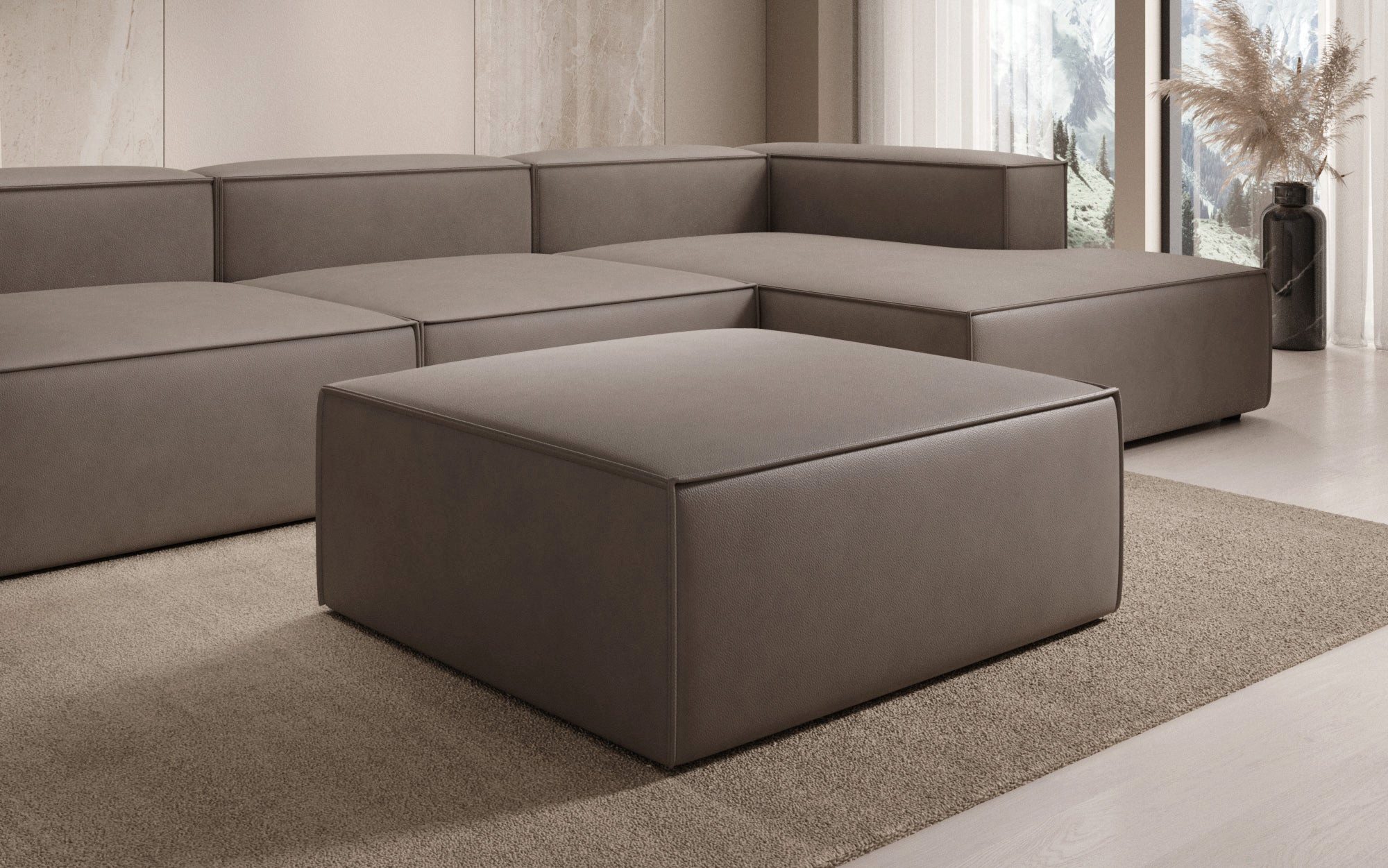 Luxusbetten24 Sitzhocker Beistellhocker Lesley, mit Bezug aus Echtleder