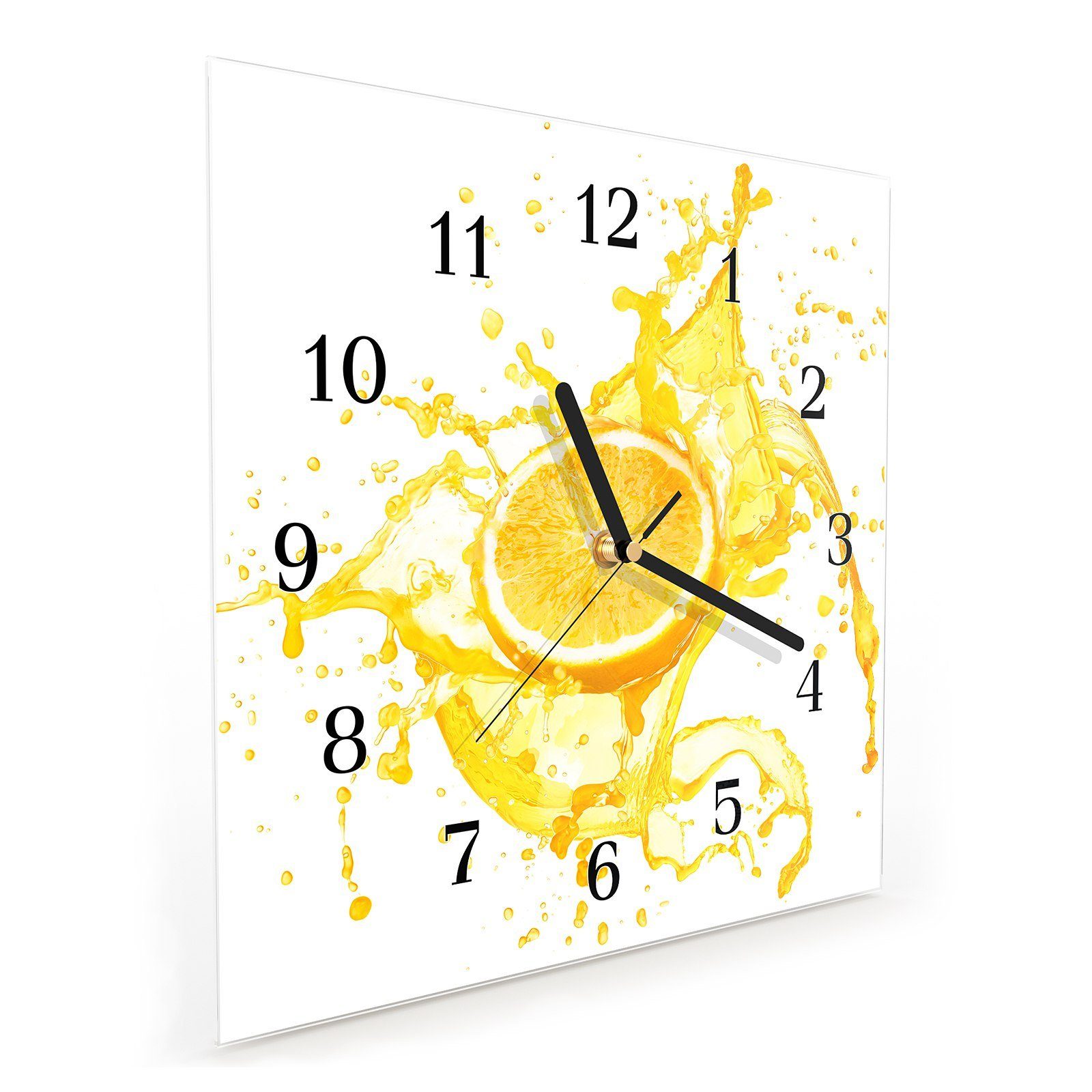 Wandkunst 30 Primedeco mit cm 30 Wanduhr Orangensaft Größe Wanduhr x Motiv Glasuhr