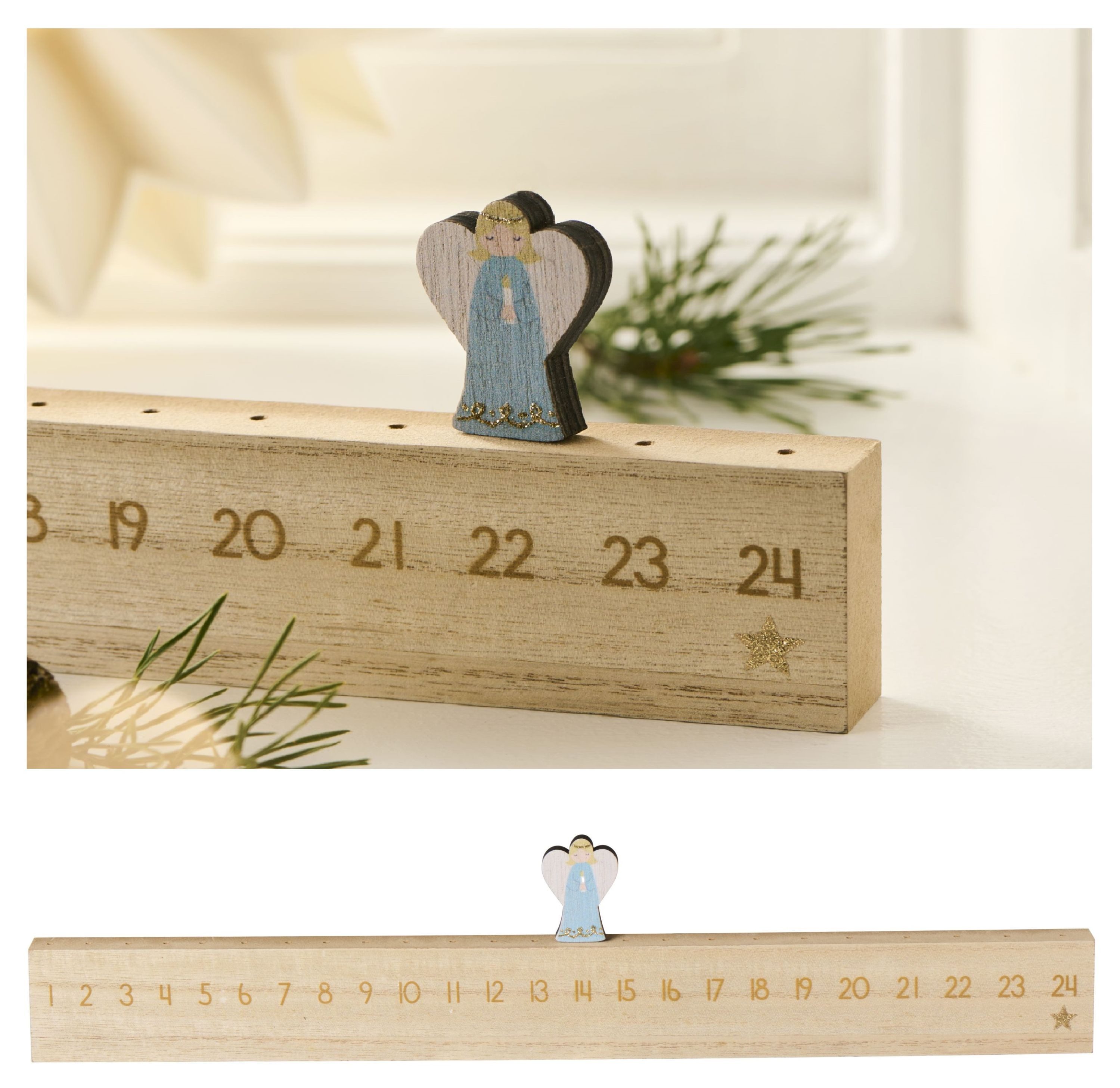 Ib Laursen Christbaumschmuck Ib Laursen - Adventskalender Weihnachtskalender Engel L50cm Holz