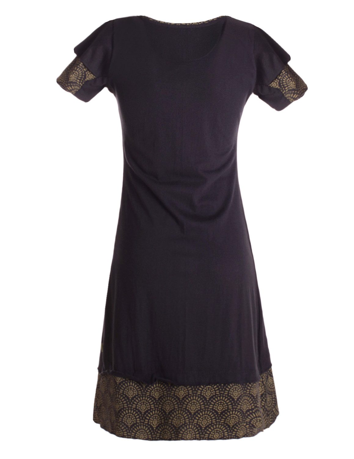 Vishes Jerseykleid Kurzarm Kleid Damen Lagendesign Bedruckt Baumwolle Jersey Alternative Mode, Boho, Hippie, Ethno, Festival