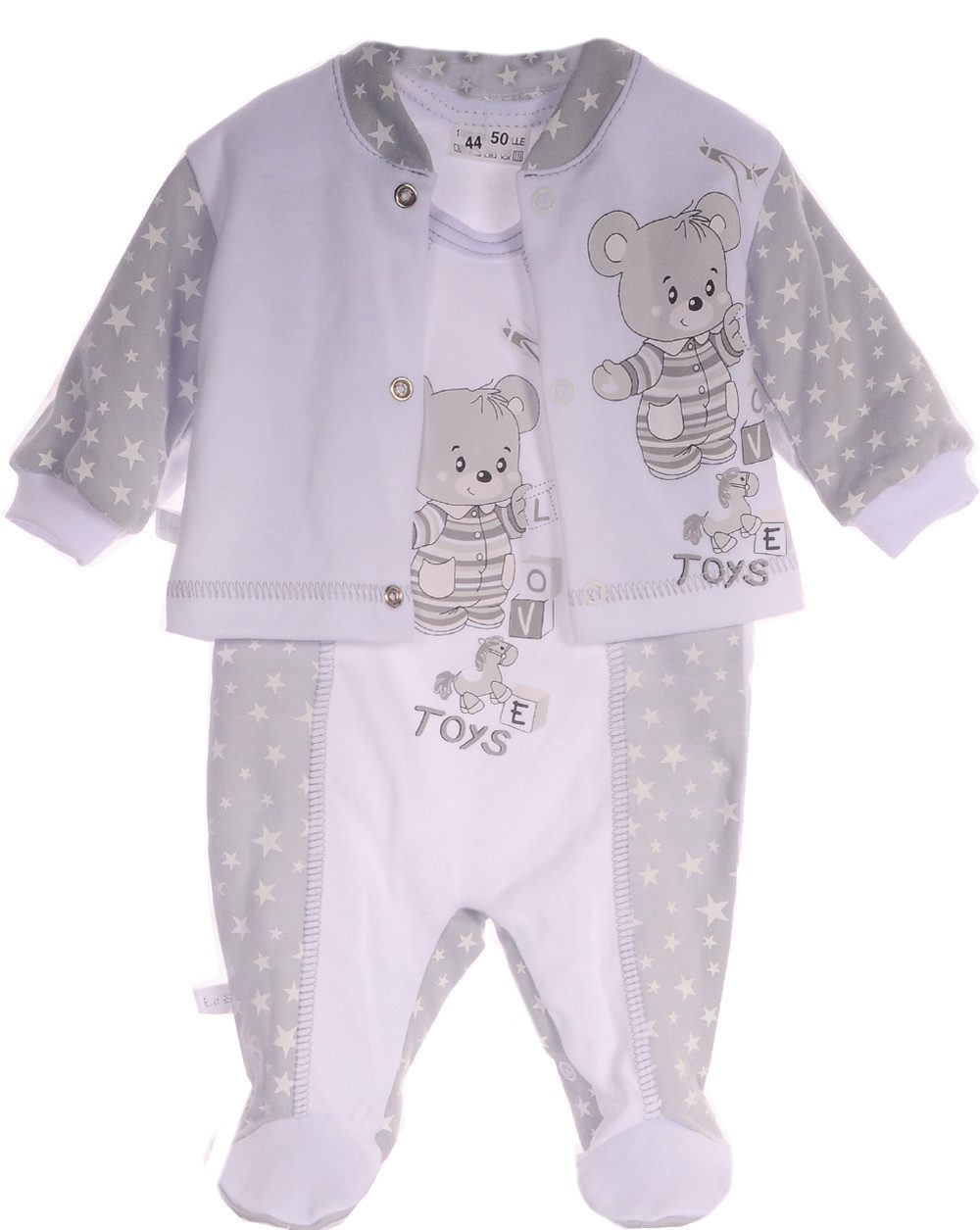 La Bortini Ползунки Ползункиhose Hemdchen Set Baby Anzug in Grau mit Bärchen aus reiner Baumwolle, 44 50 56 62 68 74