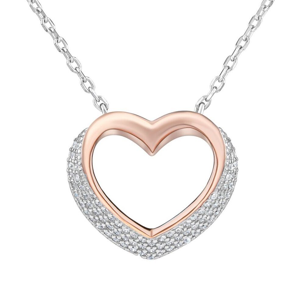 Kette mit Einhänger Silver bicolor necklace Heart with zircons LPS0243R