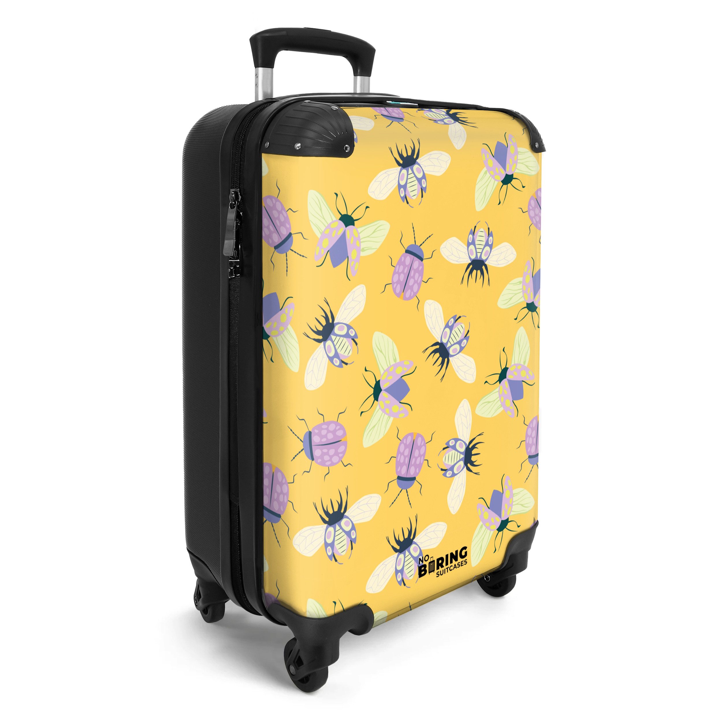 NoBoringSuitcases.com© Hartschalen-Trolley Gelb mit Insekten 55x35x20cm, günstig online kaufen