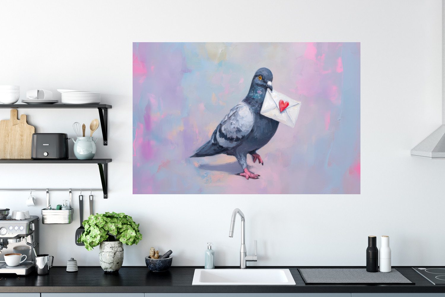 MuchoWow Wandsticker Taube - Umschlag - Lila (1 St), Wanddeko, Aufkleber, Wandtattoo, 120x80 cm