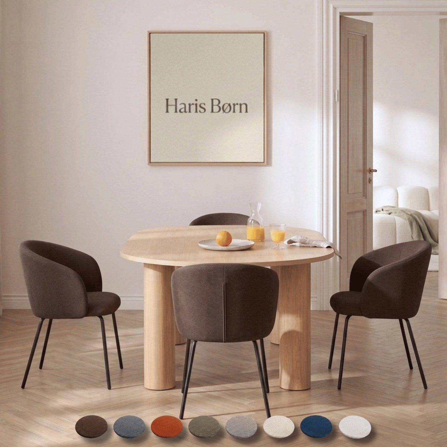 Haris Børn Esszimmerstuhl mit Armlehnen NØR - Hochwertige Polsterstühle für Esszimmer (Set, 4 St), Braun - Premium Esszimmer Stühle & Wohnzimmer Stühle