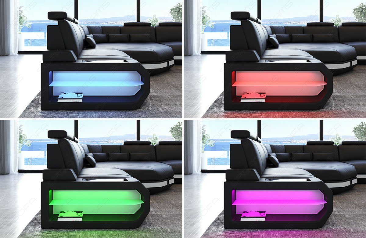 Sofa Dreams Wohnlandschaft XXL mit Asti Couch Sofa, Form U LED, Designersofa Leder Ledersofa Couch