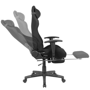FINEBUY Gaming Chair SuVa18757_1 (Stoff Schwarz Modern, Drehstuhl bis 120 kg), Schreibtischstuhl mit ausziehbarer Fußstütze
