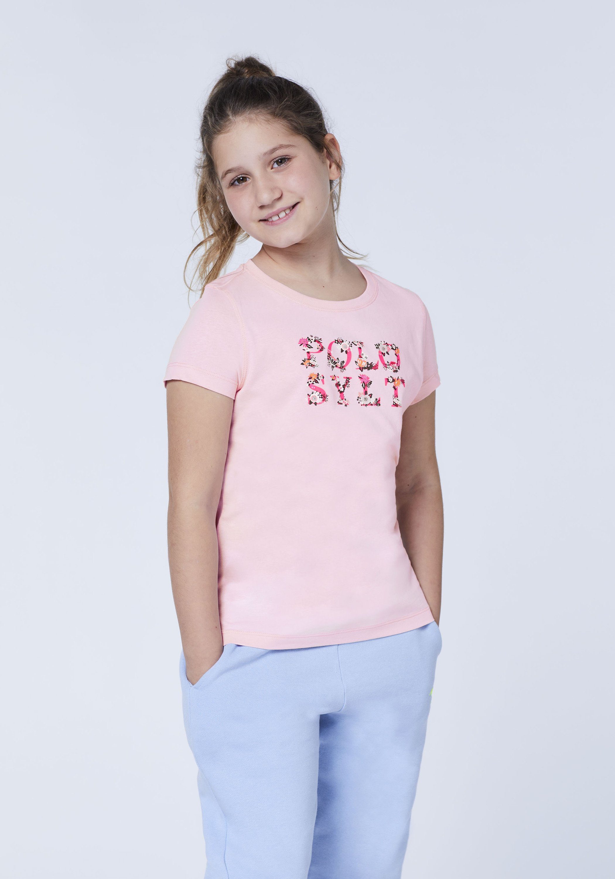 floralem Print-Shirt Polo 13-2806 Lady Pink mit Logodesign Sylt