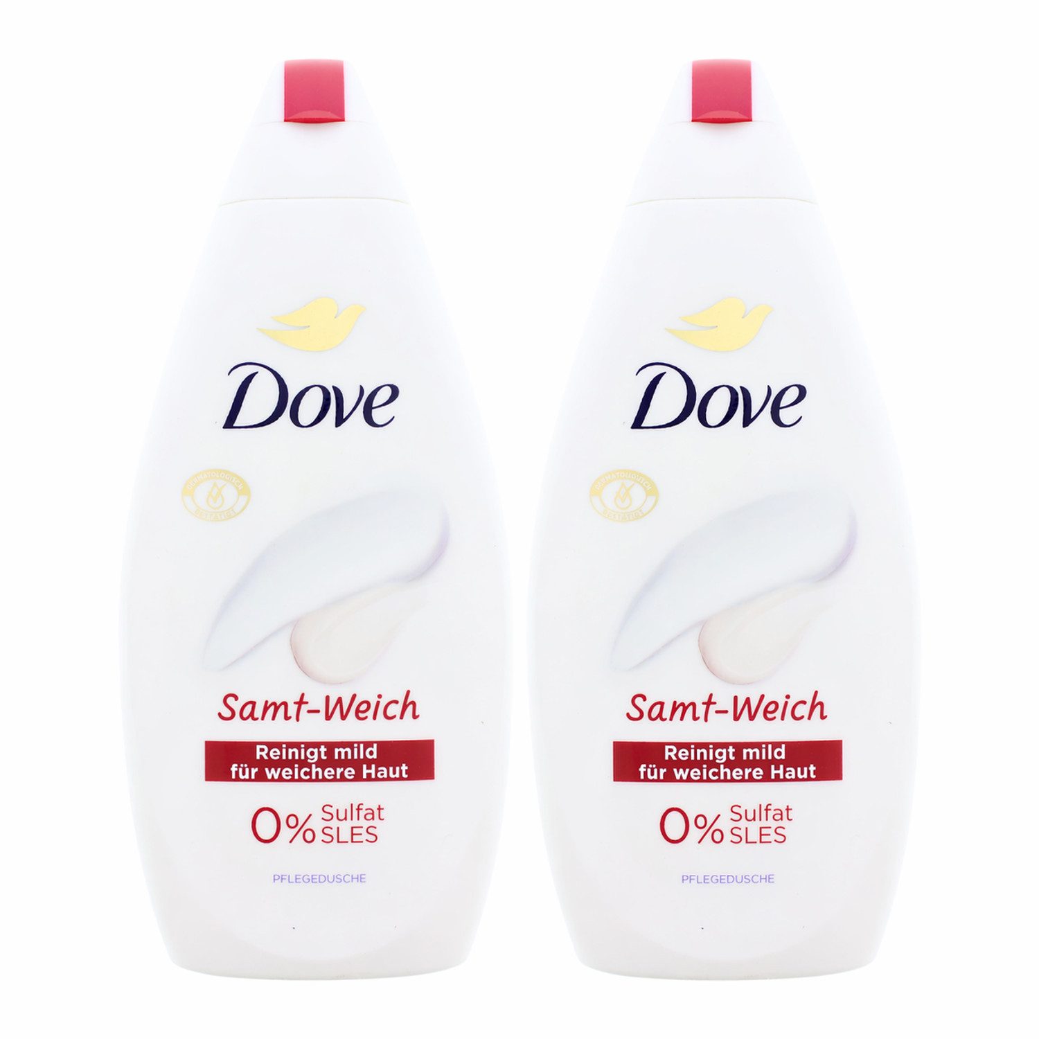 DOVE Duschpflege 2x Dove Samt-Weich je 450ml Pflegedusche reinigt mild für weiche Haut