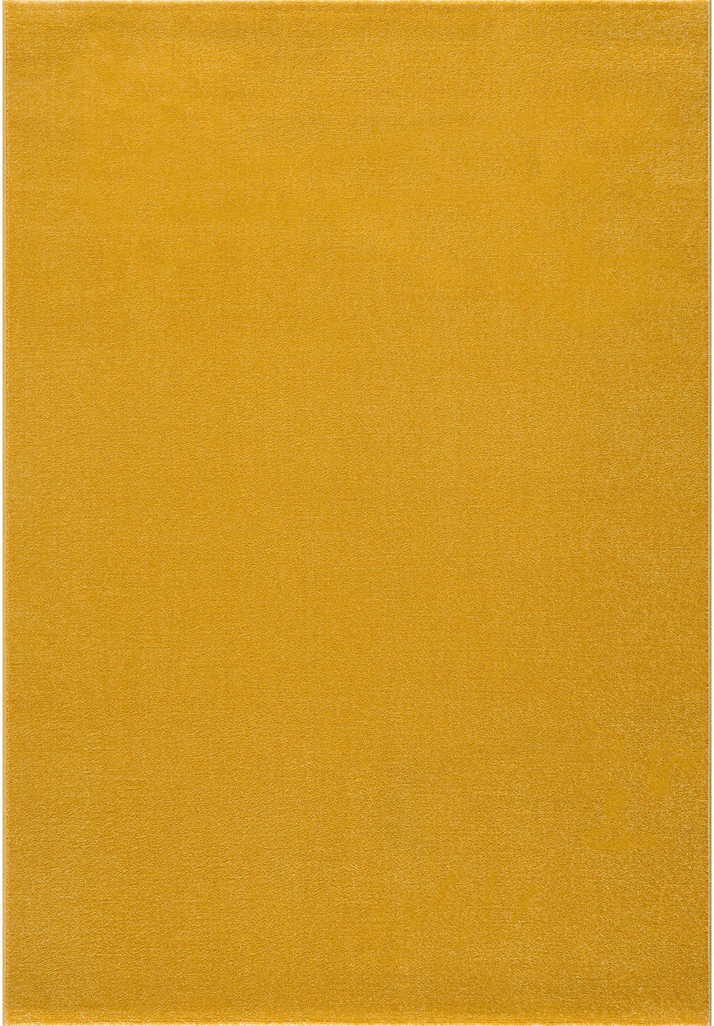 Teppich Uni, Sanat, rechteckig, Höhe: 13 mm, robuster Kurzflorteppich, große Farbauswahl gelb | Kurzflor-Teppiche