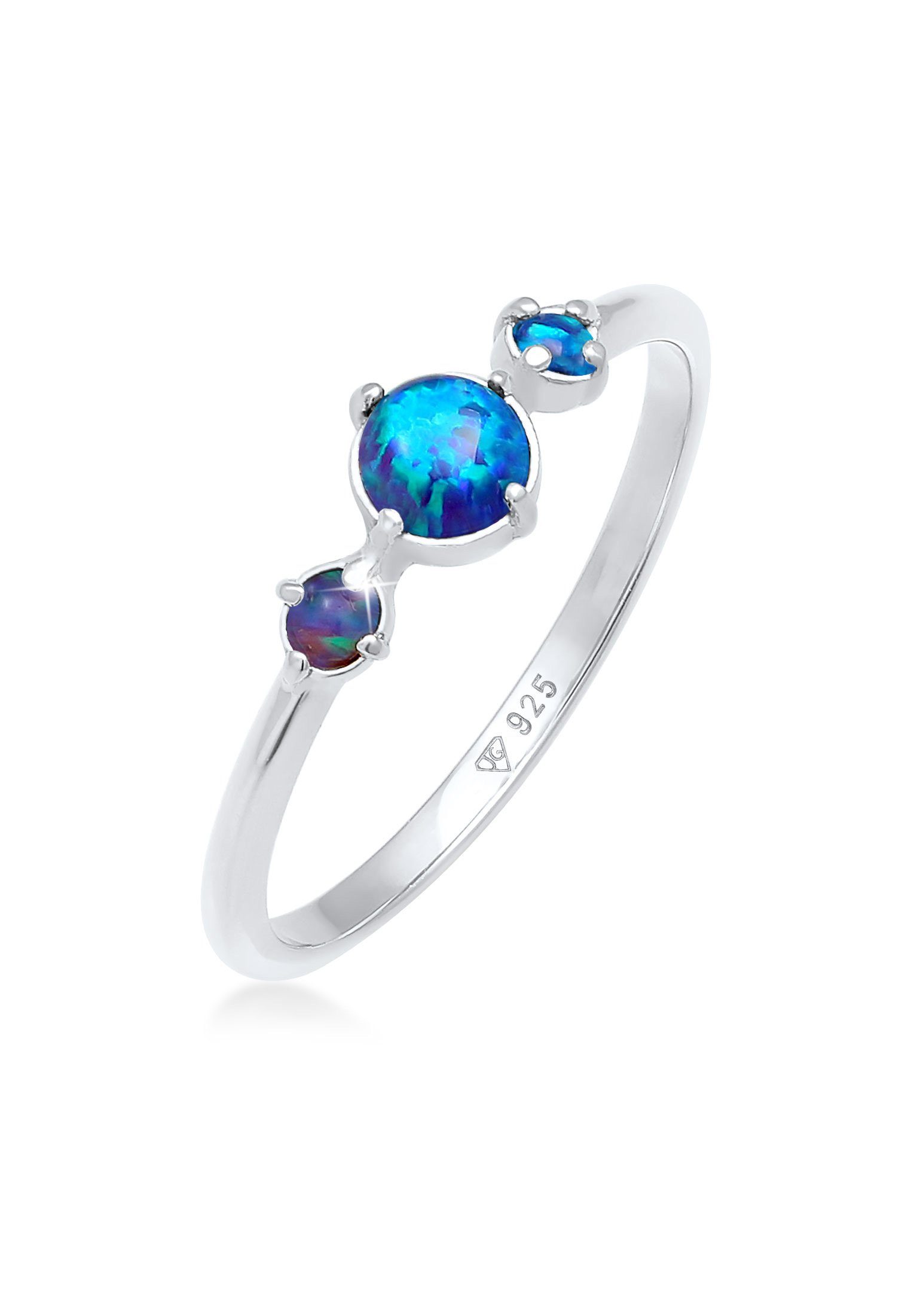 Blau Rund Fingerring Opal Silber Trio Elli Vintage 925er