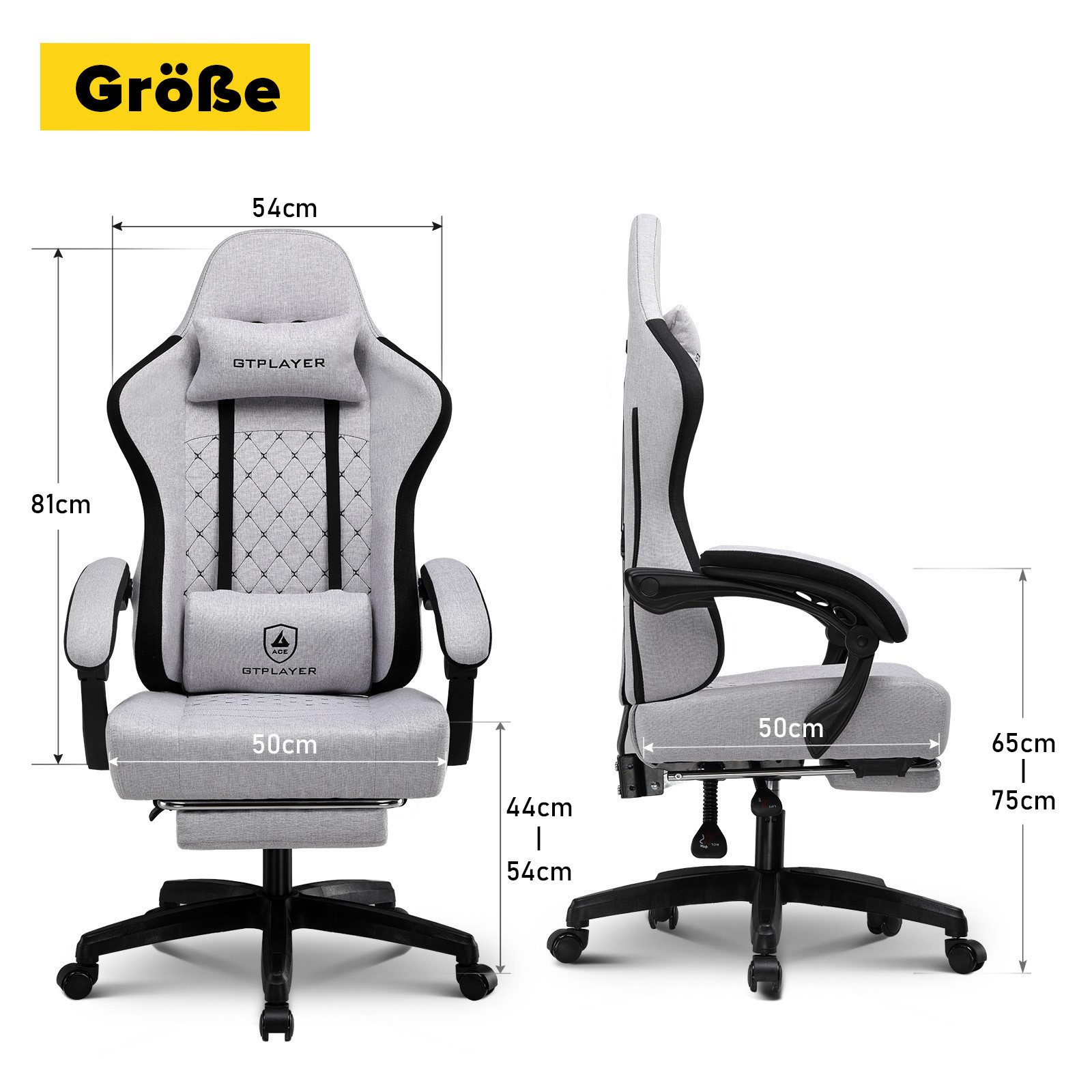 GTPLAYER Gaming-Stuhl Ergonomischer Gaming Sessel Schreibtischstuhl aus Stoff/Kunstleder (Pacekung), Federsitzkissen mit Fußstütze – Bild 3 von 5