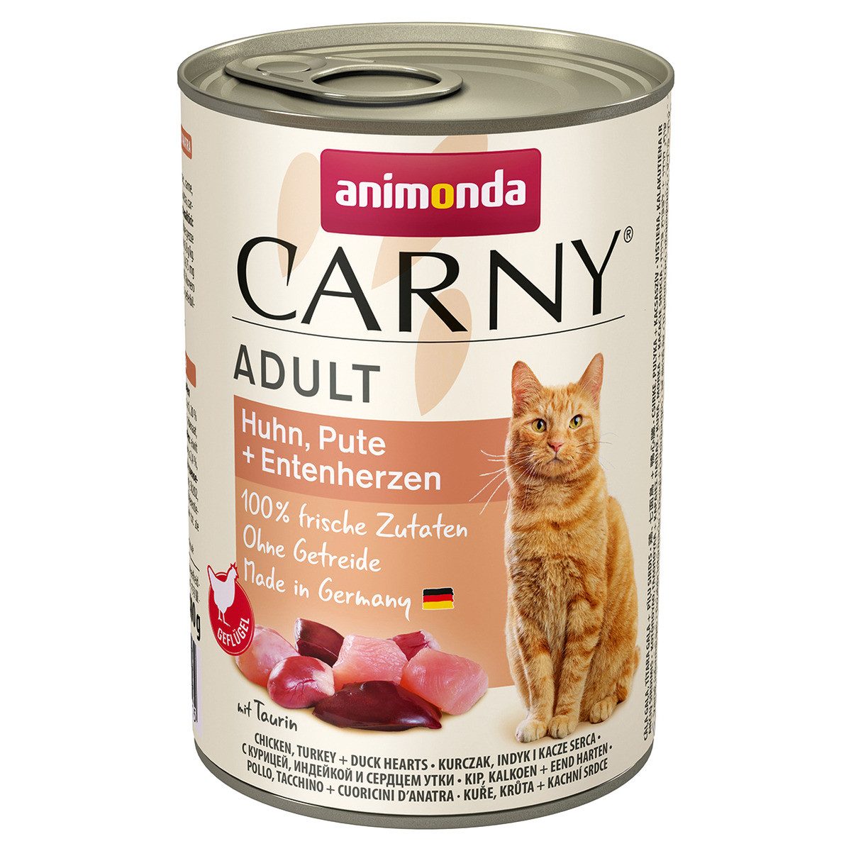 Animonda Carny Adult mit Huhn & Pute & Entenherzen 400 g - 6 Stück, Nassfutter für: Katze