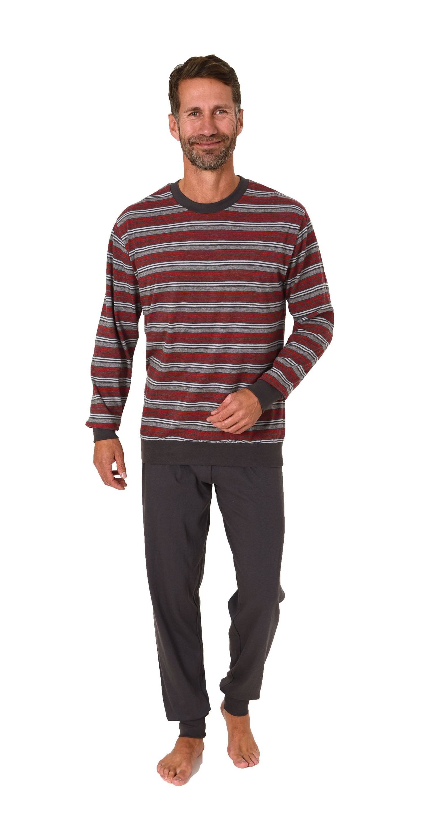 Normann Pyjama Normann Herren langarm Schlafanzug mit Bündchen in Streifeno günstig online kaufen