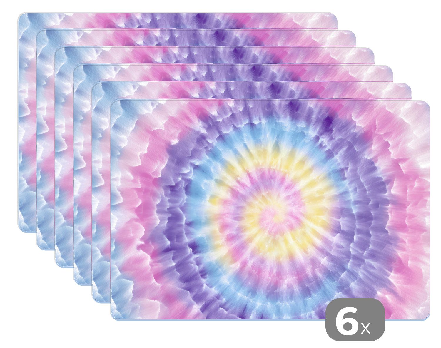 MuchoWow Platzset Spirale - Krawattenfärbung - Pastellfarbtöne, (6-St), Platzsets, Tischset, Abwaschbar, Tischsets, Platzdeckchen