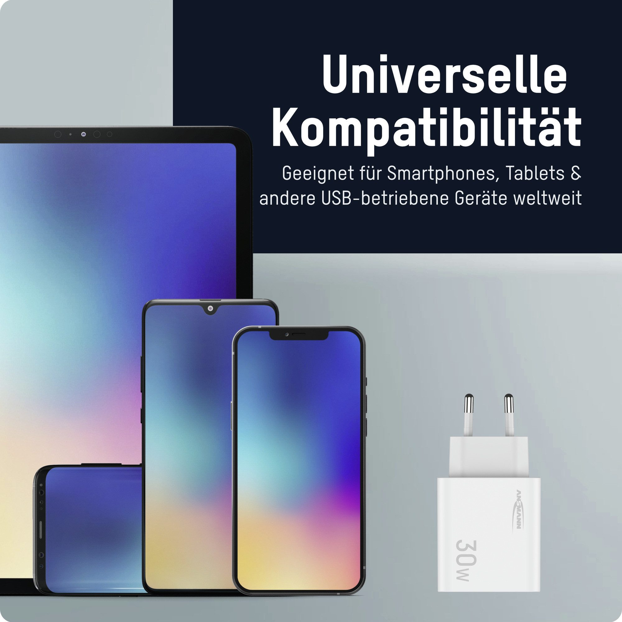 ANSMANN AG USB C Schnellladegerät PD 30W, universell iPhone Samsung Netzteil USB-Ladegerät