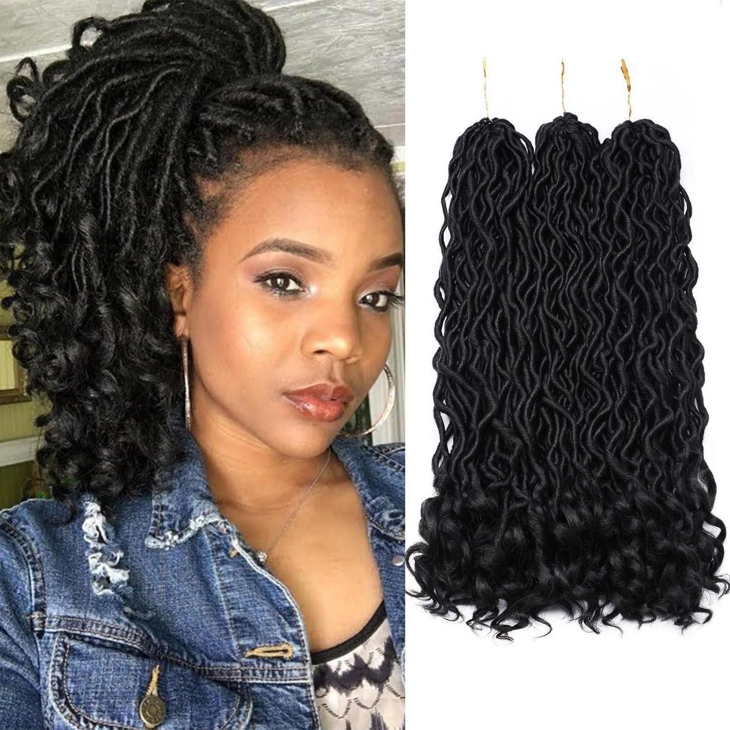 LuxusKollektion Kunsthaar-Extension Haarverlängerung Häkelzöpfe Faux Locs 50cm 3 Bündel Tiefschwarz