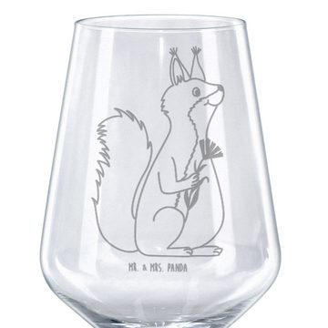 Mr. & Mrs. Panda Rotweinglas Eichhörnchen Blume - Transparent - Geschenk, Weinglas mit Gravur, Ges, Premium Glas, Feine Lasergravur