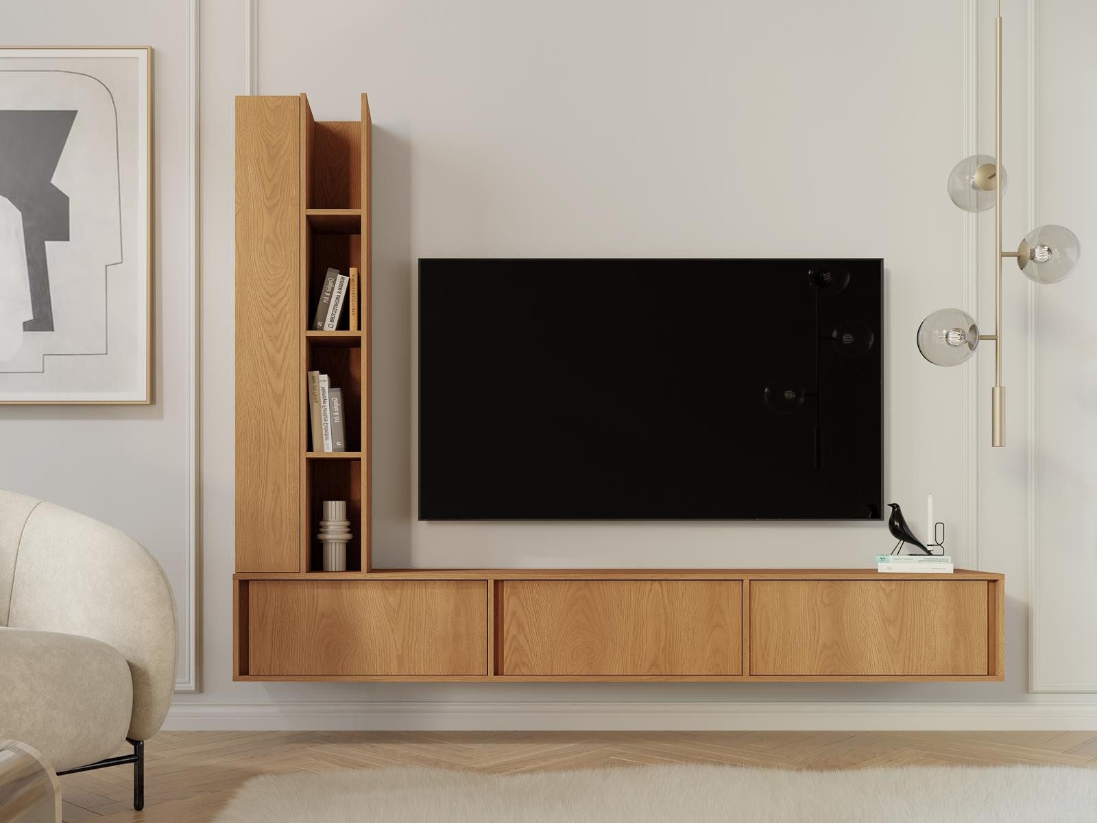 Compleo TV-Schrank mit 3 Türen "MARVI", Lowboard 230 cm breit, (MADE IN EU, Wohnzimmer japandi und minimalistisch) – Bild 2 von 4