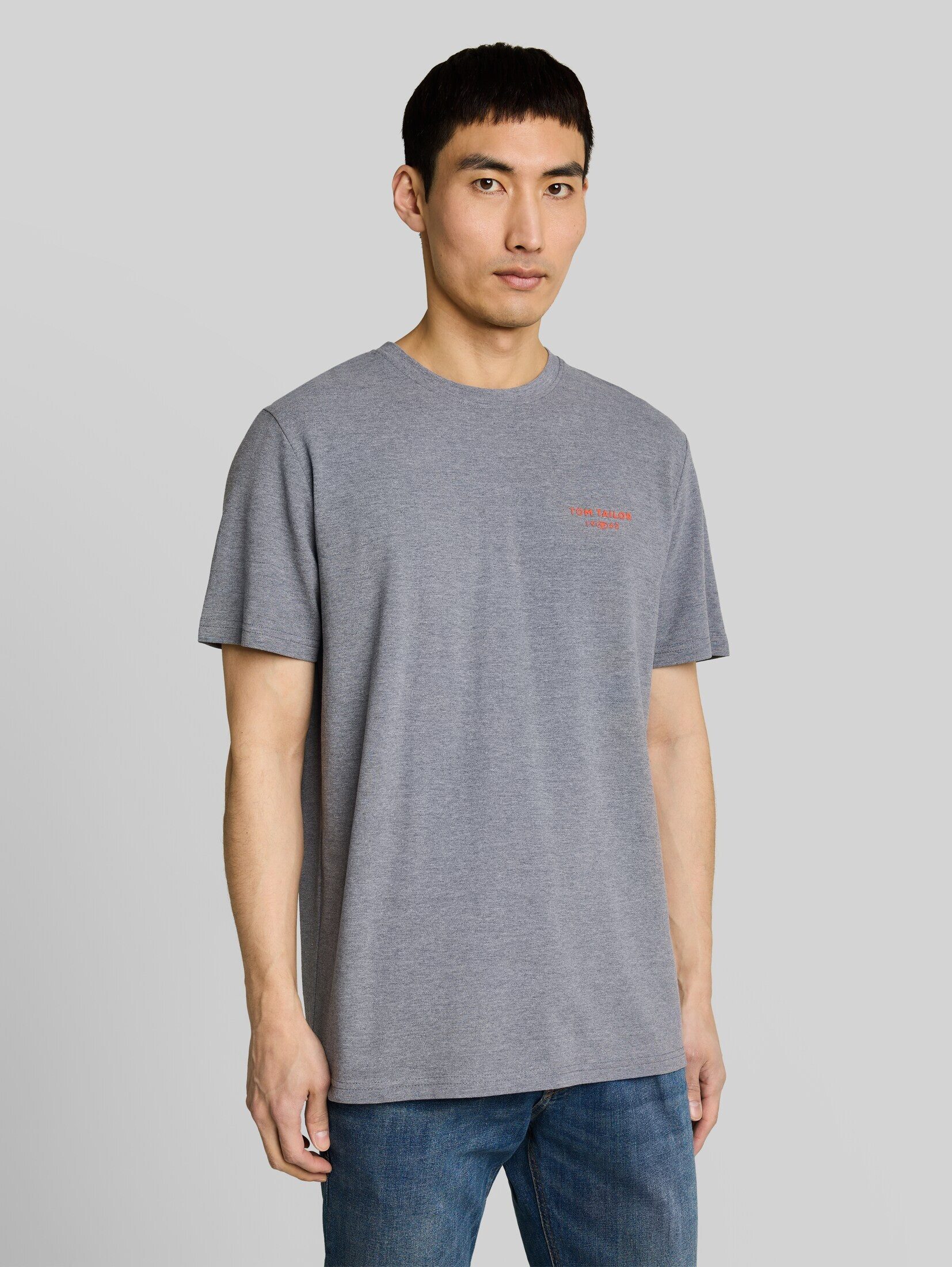 TOM TAILOR T-Shirt T-Shirt Piqué T-Shirt in Melange-Optik