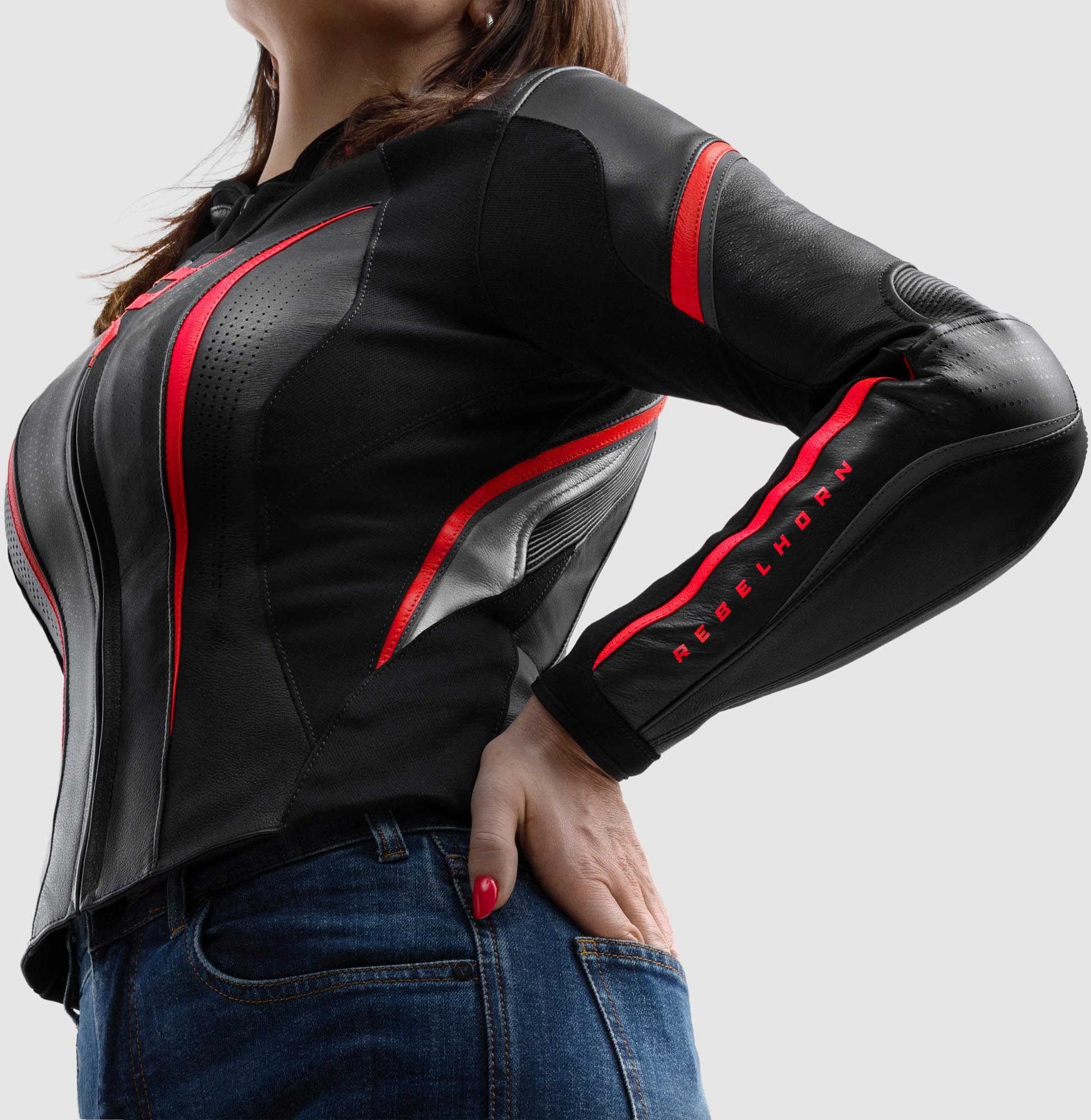 Rebelhorn Motorradjacke Diva ST Damen Motorrad Lederjacke Rückenprotektor enthalten,Verbindungsreißverschluss,Ellenbogenpro
