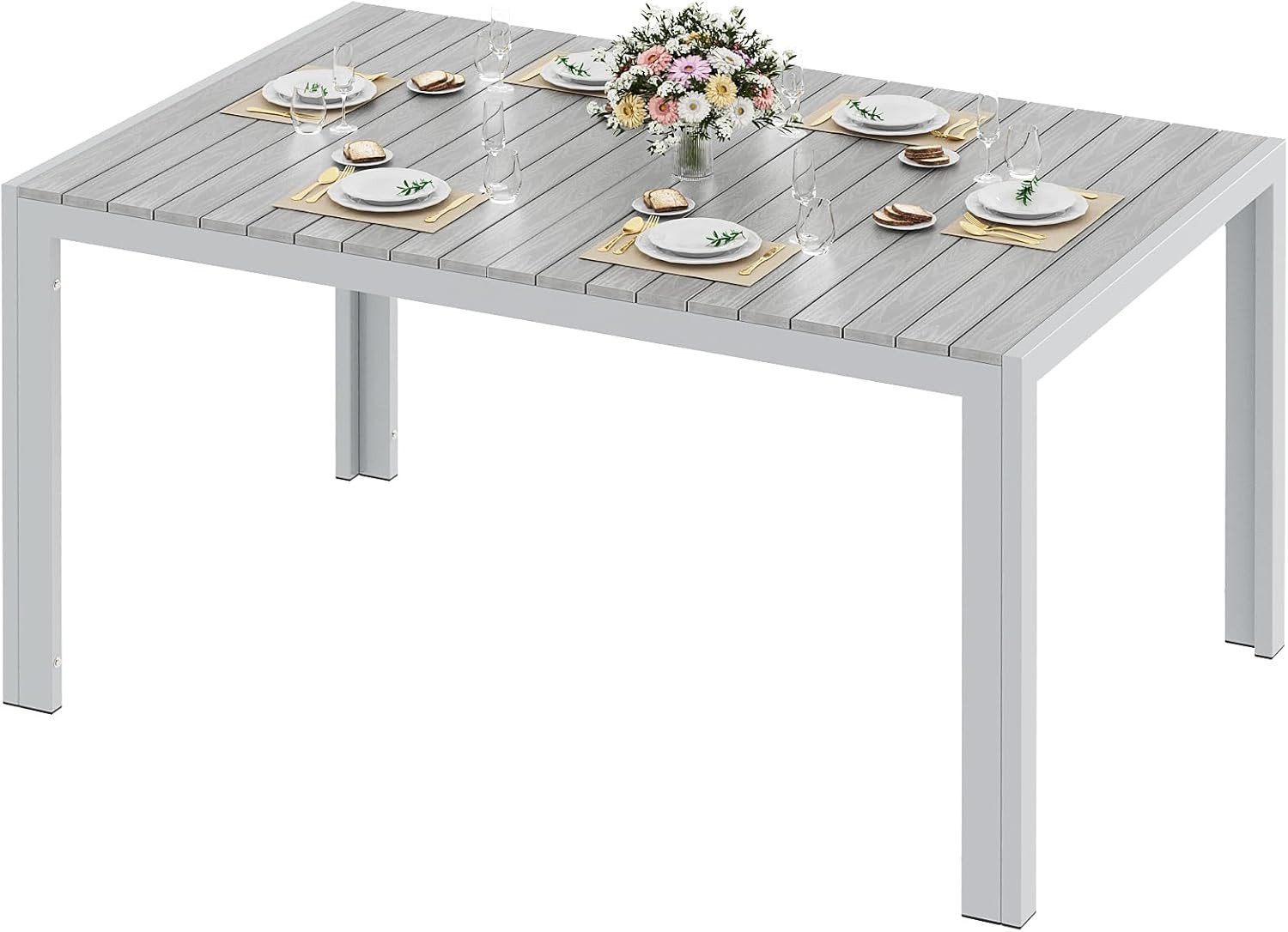 TLGREEN Gartentisch Wetterfest,Balkontisch Aluminium mit WPC Tischplatte, (Outdoor Esstisch für Balkon und Terrasse, Leichtgewicht), Stabiler Quadratisch Terrassentisch