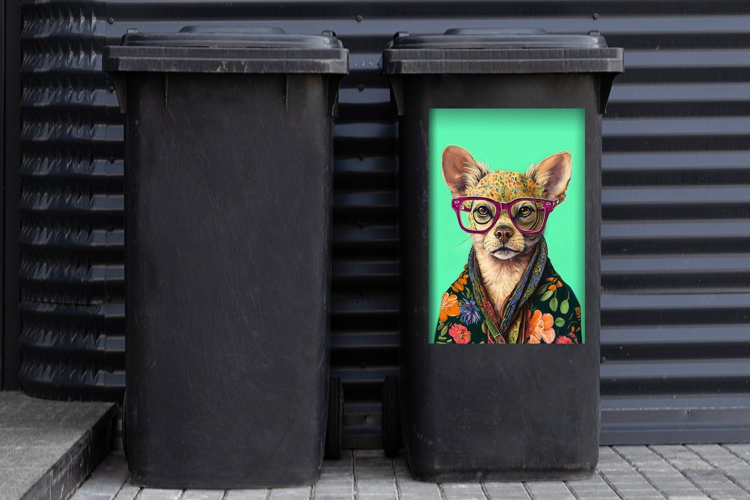 MuchoWow Wandsticker Brille - Hund Mülleimer-aufkleber, Container, (1 Chihuahua St), Tier Sticker, Abfalbehälter Blumen - Mülltonne, - 