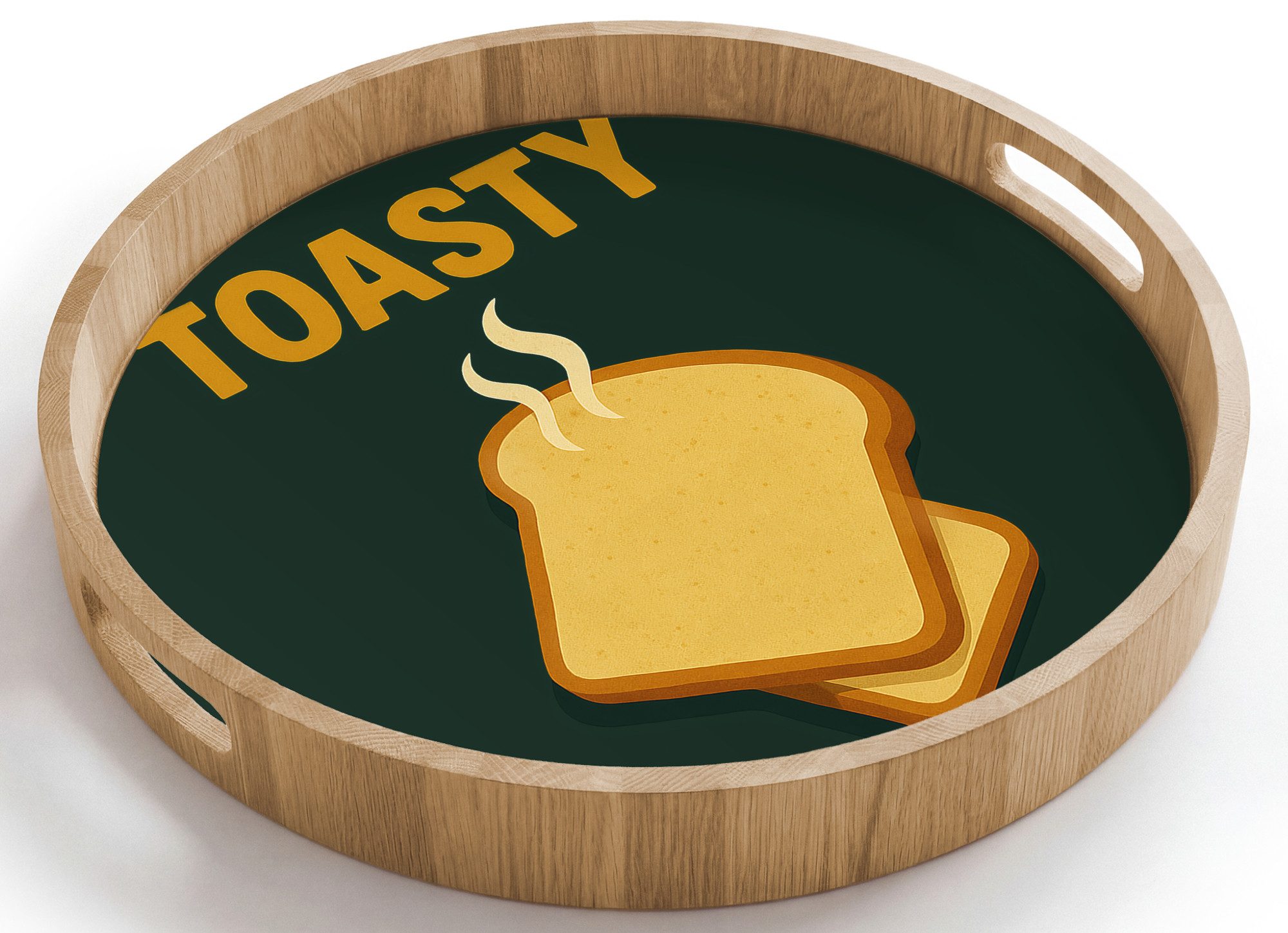 OnlyWow Tablett Rund mit Henkel Brot - Toast - Grün - Minimalistisch, Eichenholz, (1-tlg), Siervierplatte, Tray, Frühstücksbrett