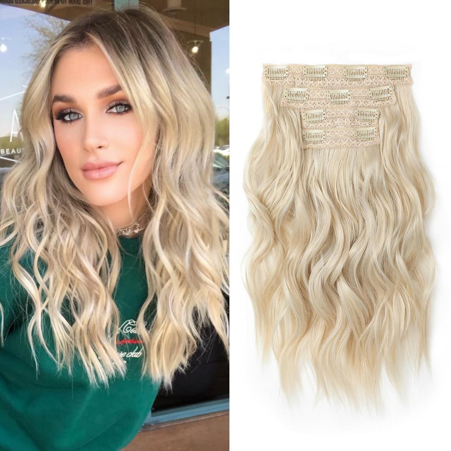 LuxusKollektion Kunsthaar-Extension Haarverlängerung Clip In 35 cm 4PC Wellig 14 inch Hellblond