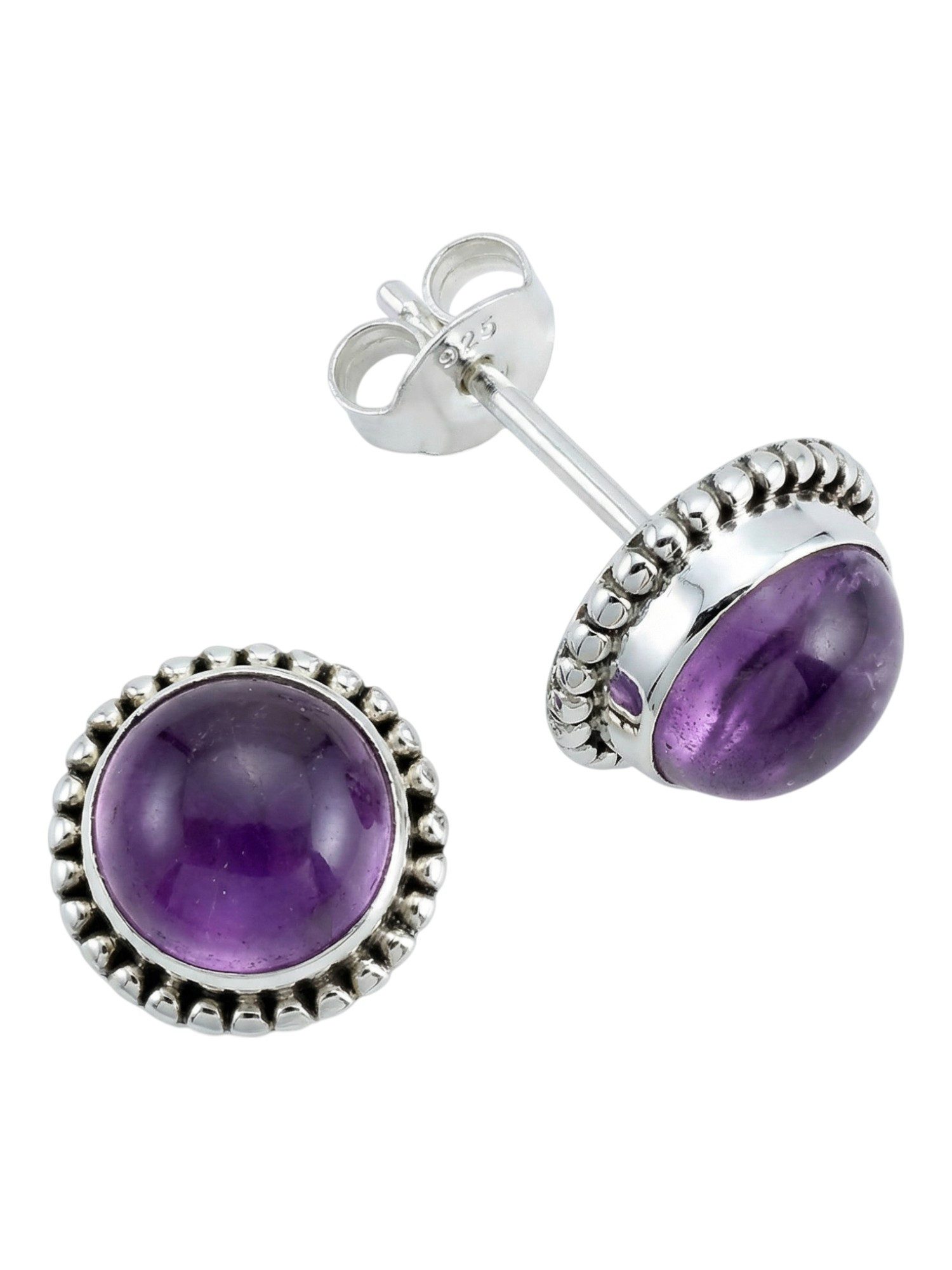 Paar Ohrstecker PUNTI rund groß aus 925 Silber mit Amethyst