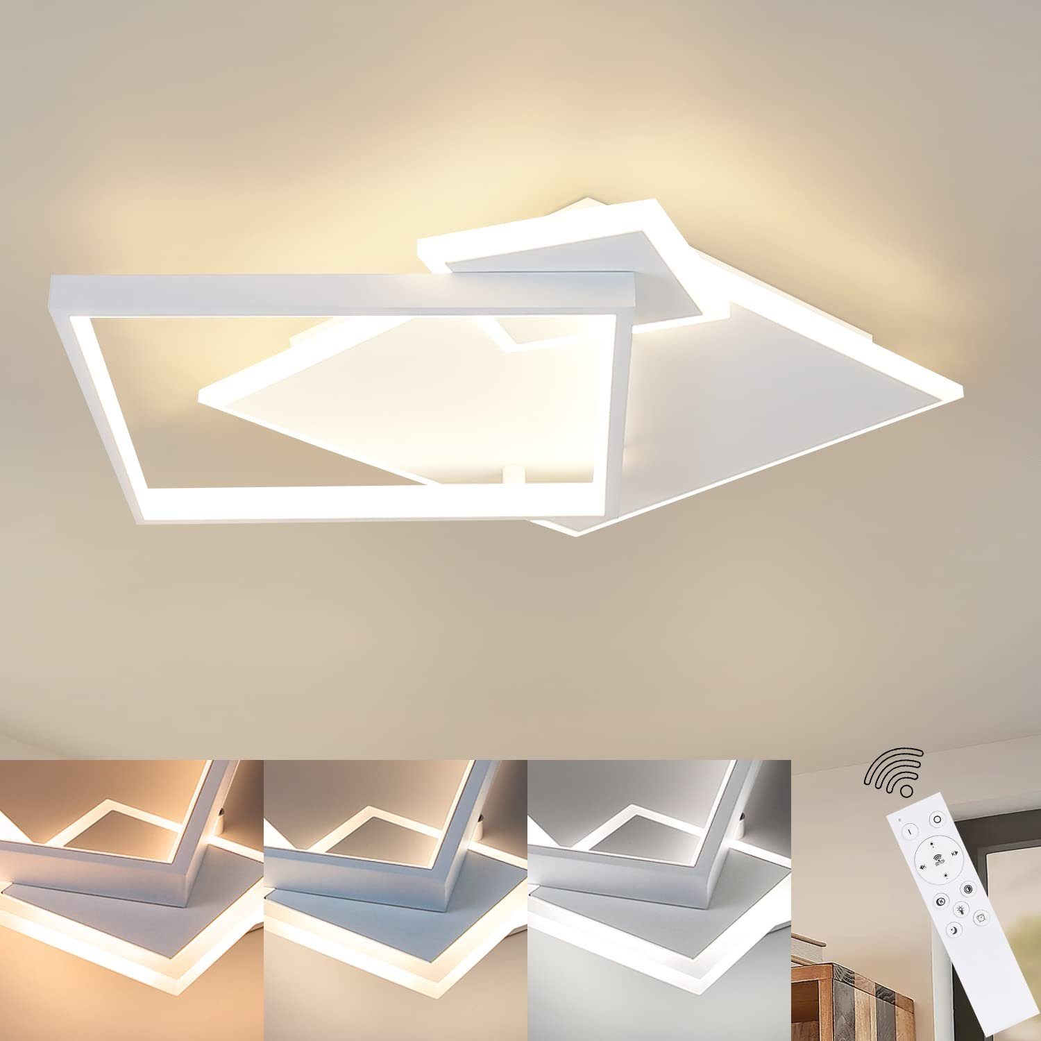 Nettlife LED Deckenleuchte Wohnzimmerlampe 50W mit Fernbedienung, LED fest integriert, Dimmbar Weiß